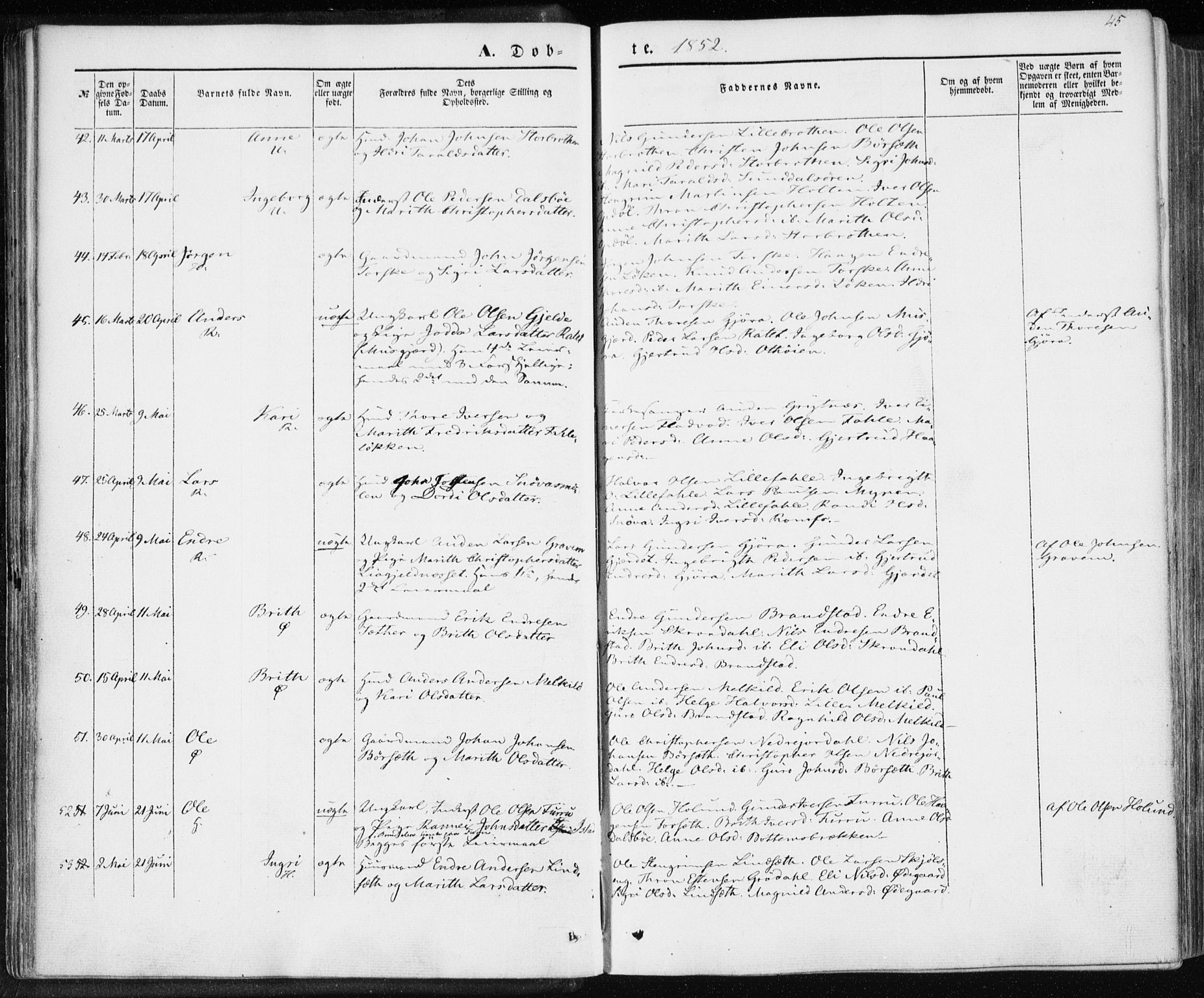 Ministerialprotokoller, klokkerbøker og fødselsregistre - Møre og Romsdal, AV/SAT-A-1454/590/L1013: Parish register (official) no. 590A05, 1847-1877, p. 45