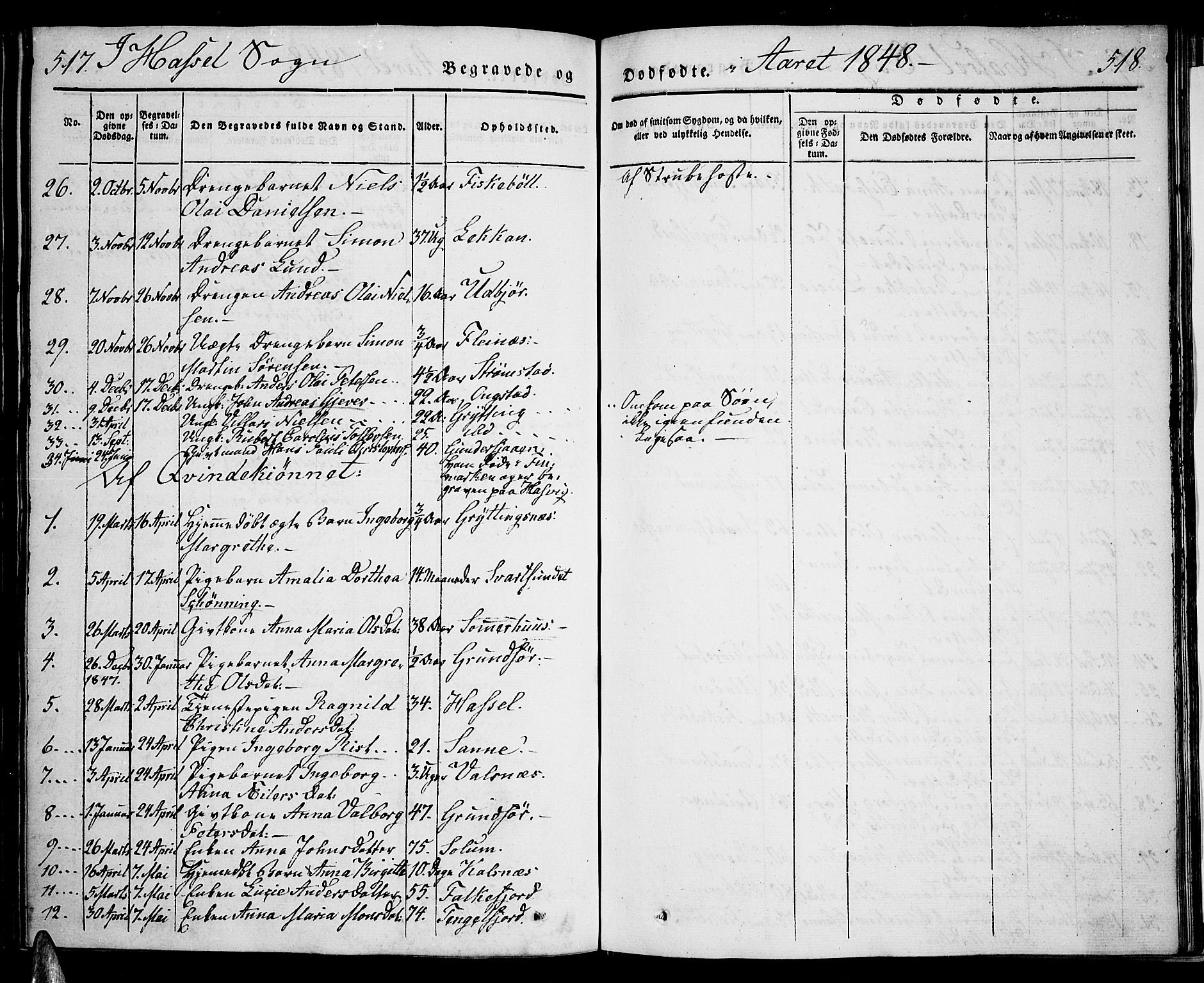 Ministerialprotokoller, klokkerbøker og fødselsregistre - Nordland, SAT/A-1459/888/L1239: Parish register (official) no. 888A06 /1, 1837-1849, p. 517-518