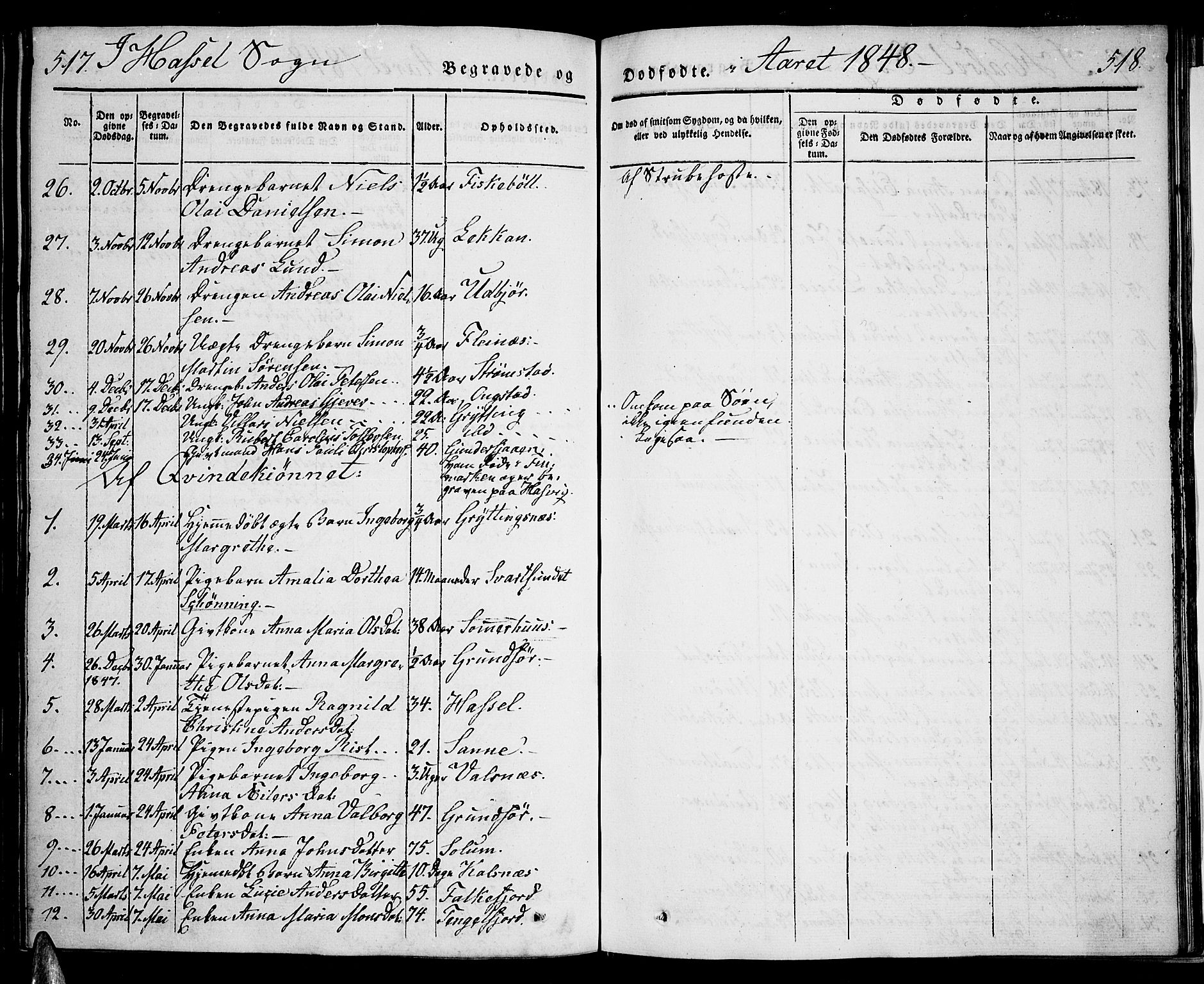 Ministerialprotokoller, klokkerbøker og fødselsregistre - Nordland, AV/SAT-A-1459/888/L1239: Parish register (official) no. 888A06 /1, 1837-1849, p. 517-518