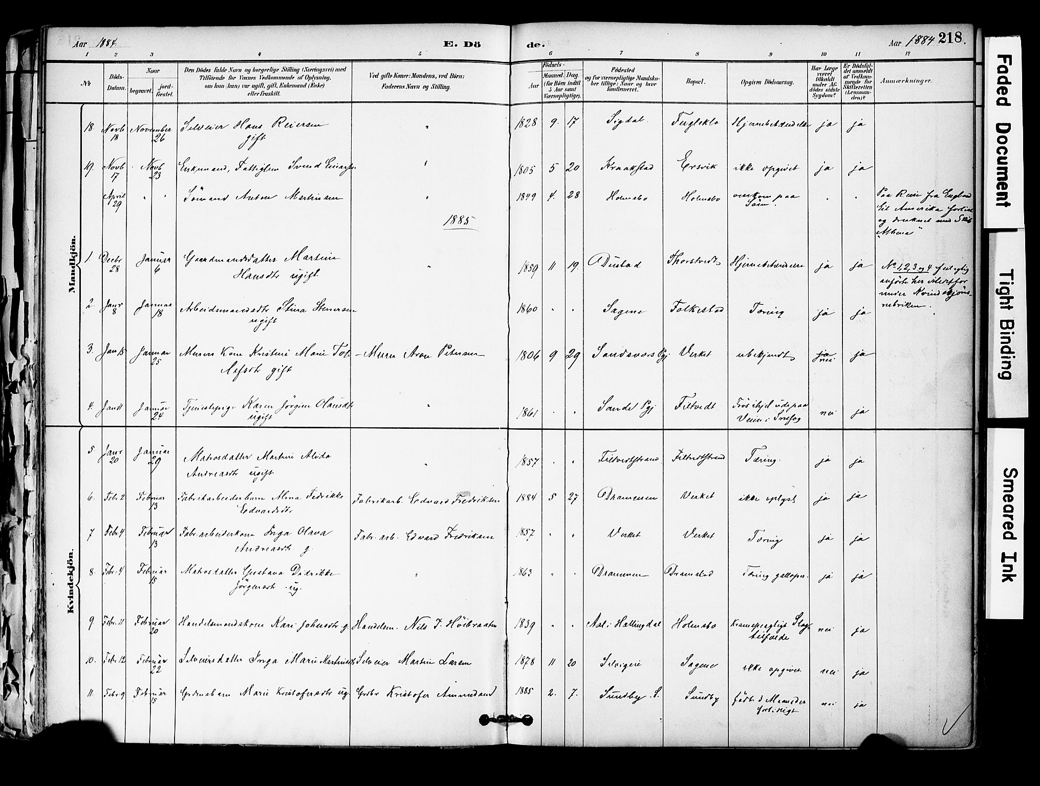 Hurum kirkebøker, SAKO/A-229/F/Fa/L0014: Parish register (official) no. 14, 1882-1895, p. 218