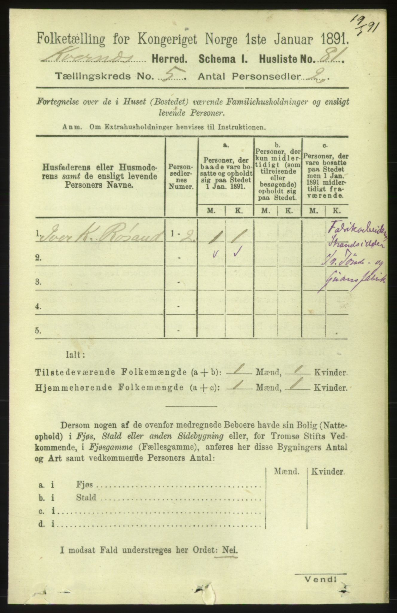 RA, 1891 census for 1553 Kvernes, 1891, p. 2332