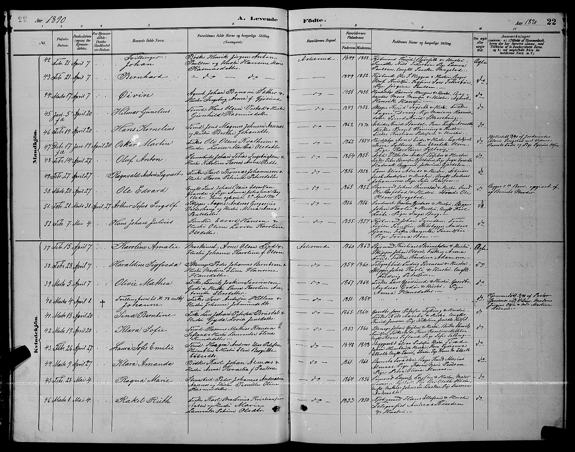 Ministerialprotokoller, klokkerbøker og fødselsregistre - Møre og Romsdal, AV/SAT-A-1454/529/L0467: Parish register (copy) no. 529C04, 1889-1897, p. 22