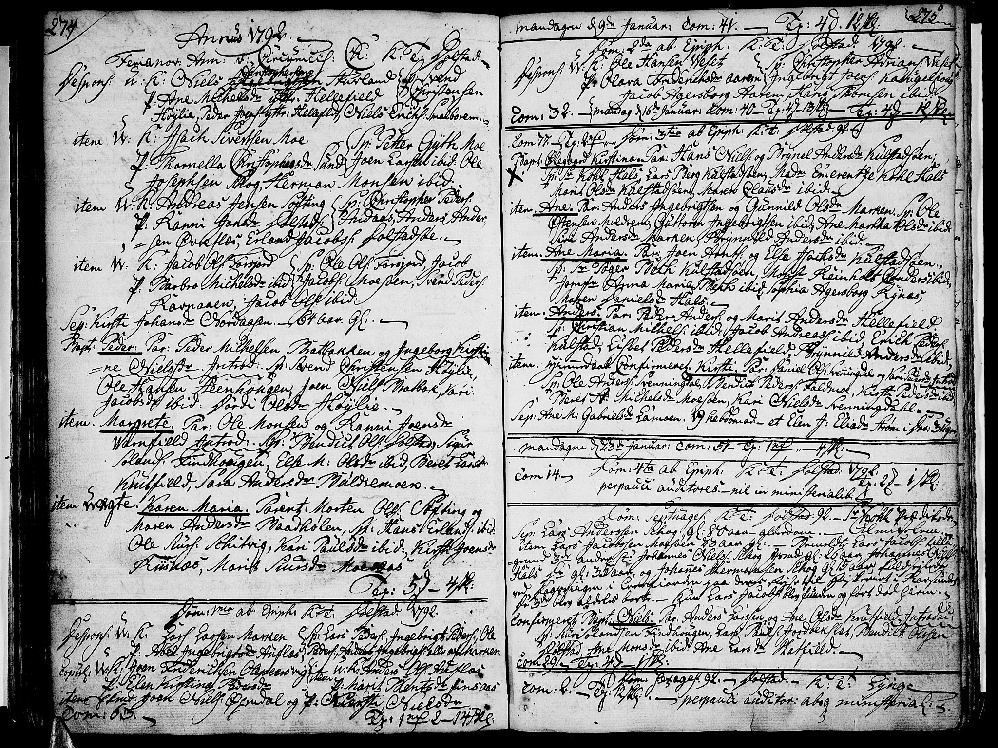 Ministerialprotokoller, klokkerbøker og fødselsregistre - Nordland, AV/SAT-A-1459/820/L0286: Parish register (official) no. 820A07, 1780-1799, p. 274-275