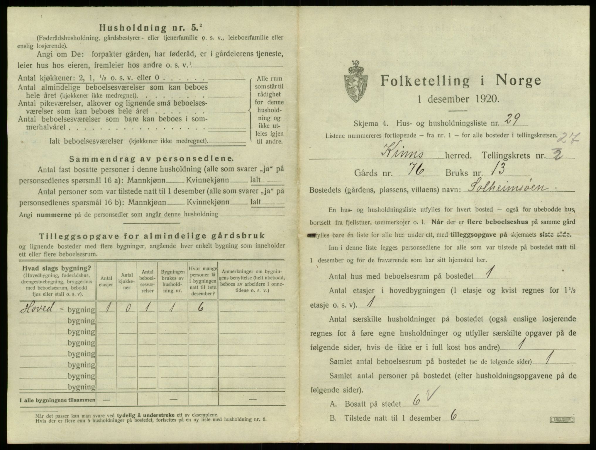 SAB, 1920 census for Kinn, 1920, p. 1346