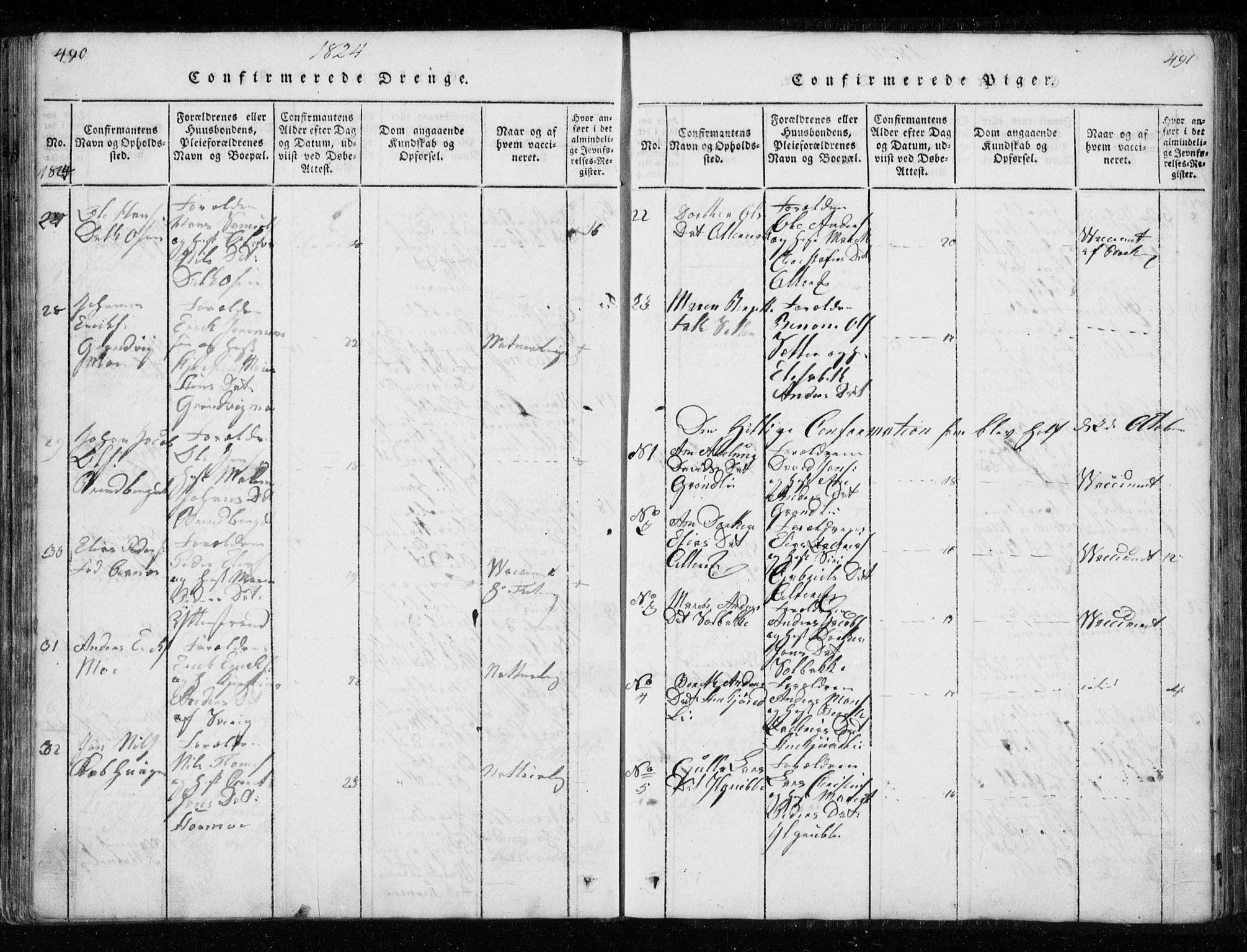 Ministerialprotokoller, klokkerbøker og fødselsregistre - Nordland, SAT/A-1459/827/L0412: Parish register (copy) no. 827C01, 1820-1841, p. 490-491