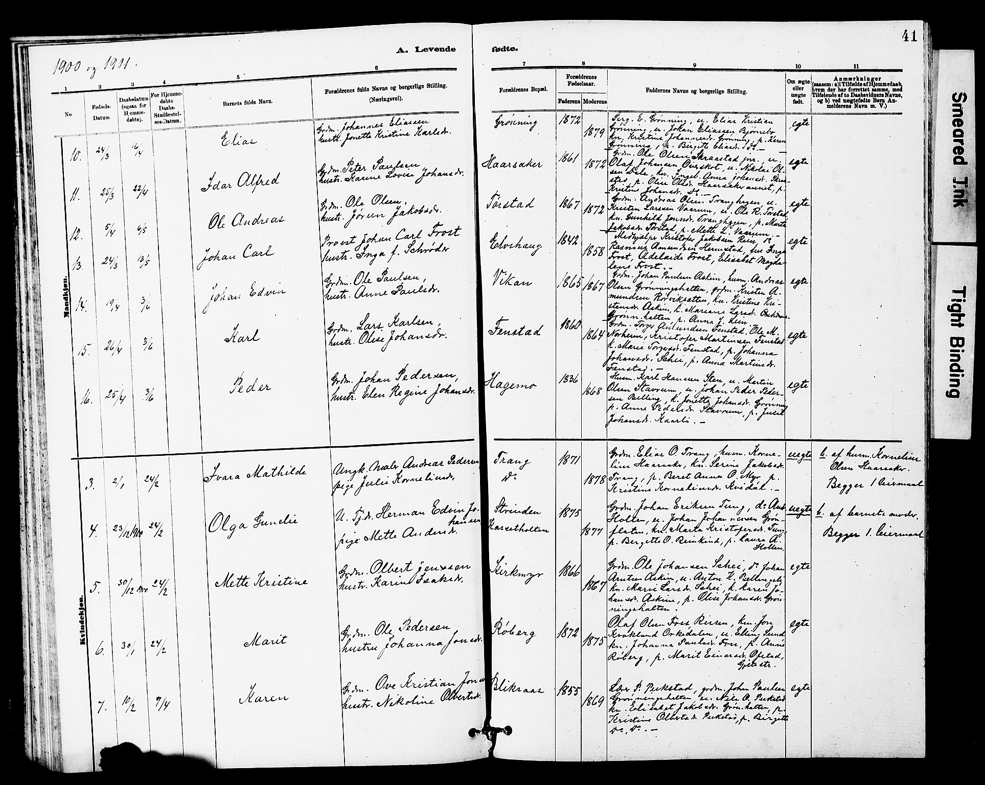 Ministerialprotokoller, klokkerbøker og fødselsregistre - Sør-Trøndelag, AV/SAT-A-1456/646/L0628: Parish register (copy) no. 646C01, 1880-1903, p. 41