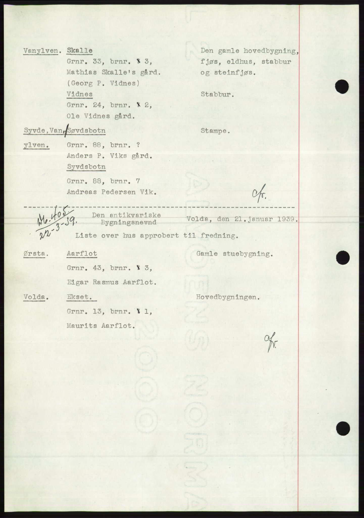 Søre Sunnmøre sorenskriveri, AV/SAT-A-4122/1/2/2C/L0067: Mortgage book no. 61, 1938-1939, Diary no: : 403/1939