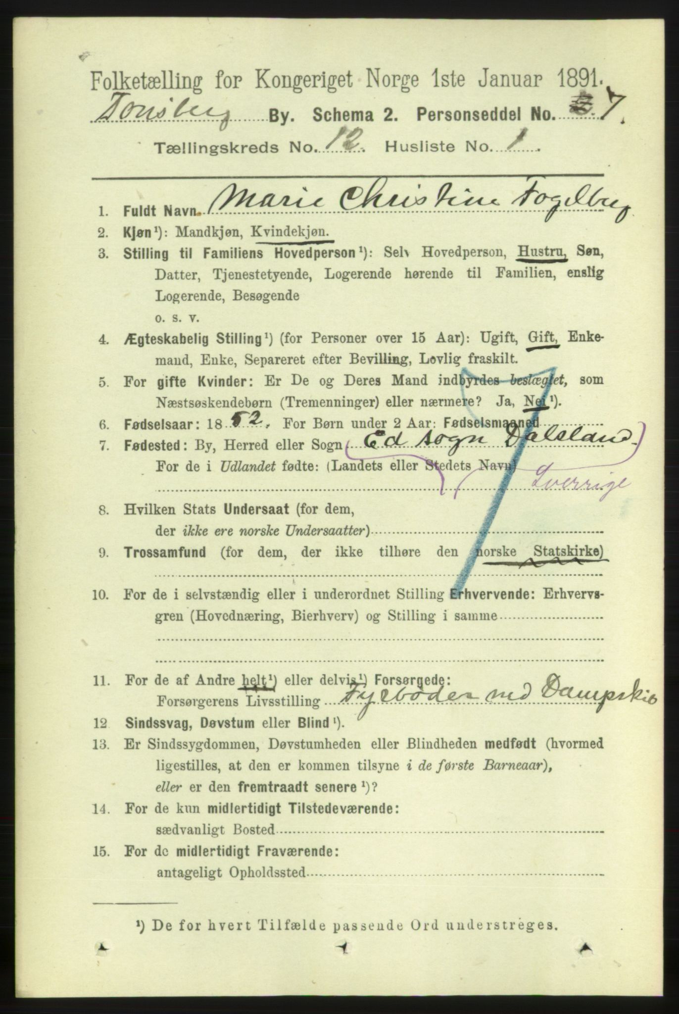 RA, 1891 census for 0705 Tønsberg, 1891, p. 4069