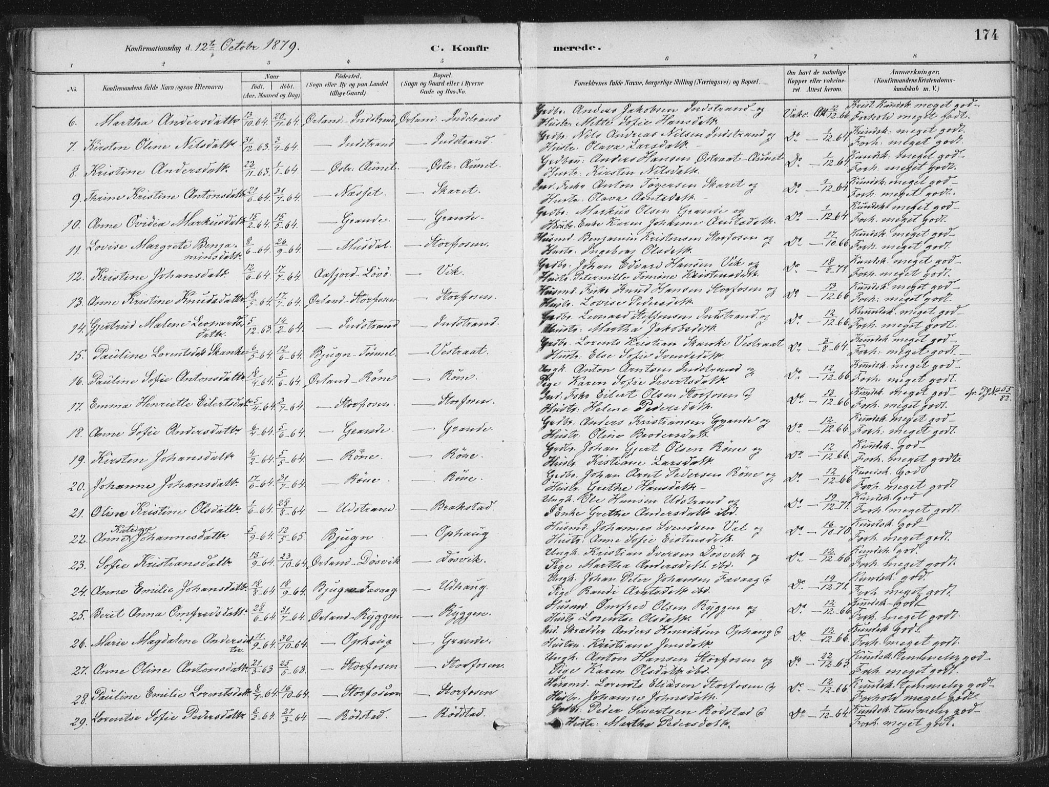 Ministerialprotokoller, klokkerbøker og fødselsregistre - Sør-Trøndelag, SAT/A-1456/659/L0739: Parish register (official) no. 659A09, 1879-1893, p. 174