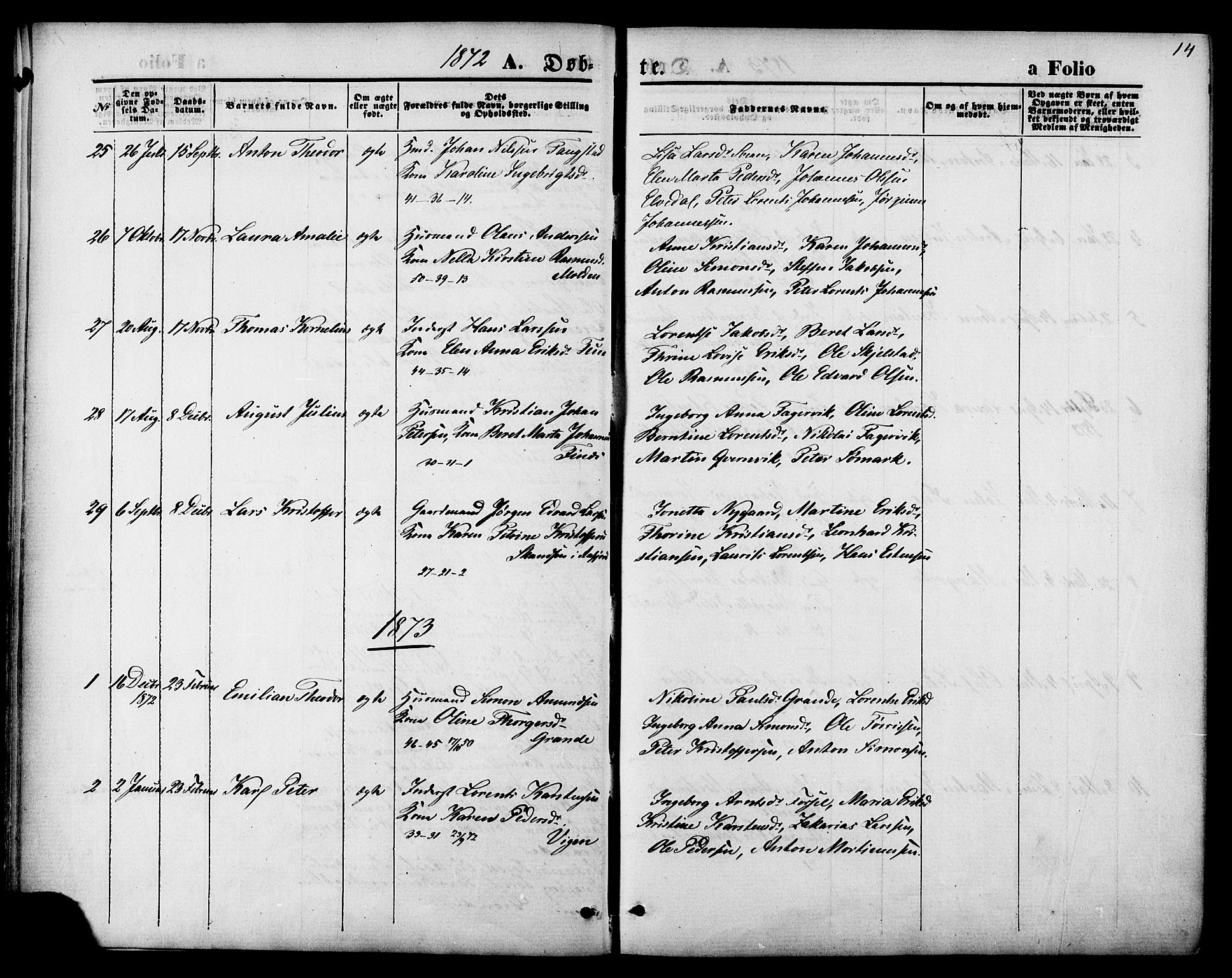 Ministerialprotokoller, klokkerbøker og fødselsregistre - Nord-Trøndelag, SAT/A-1458/744/L0419: Parish register (official) no. 744A03, 1867-1881, p. 14