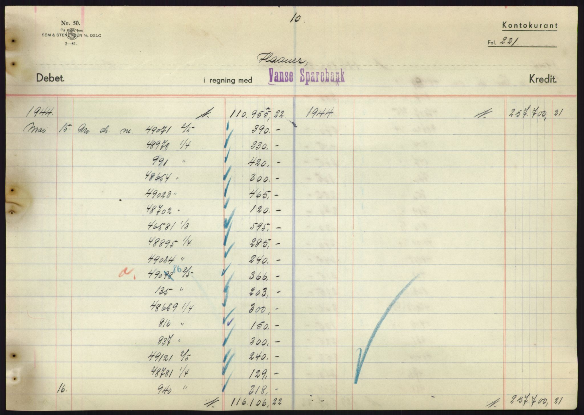 Forsvarsdepartementet, 10. kontor / Oppgjørskontoret, AV/RA-RAFA-1225/D/Db/L0180: Lista oppgjørskontor, 1942-1952, p. 2251