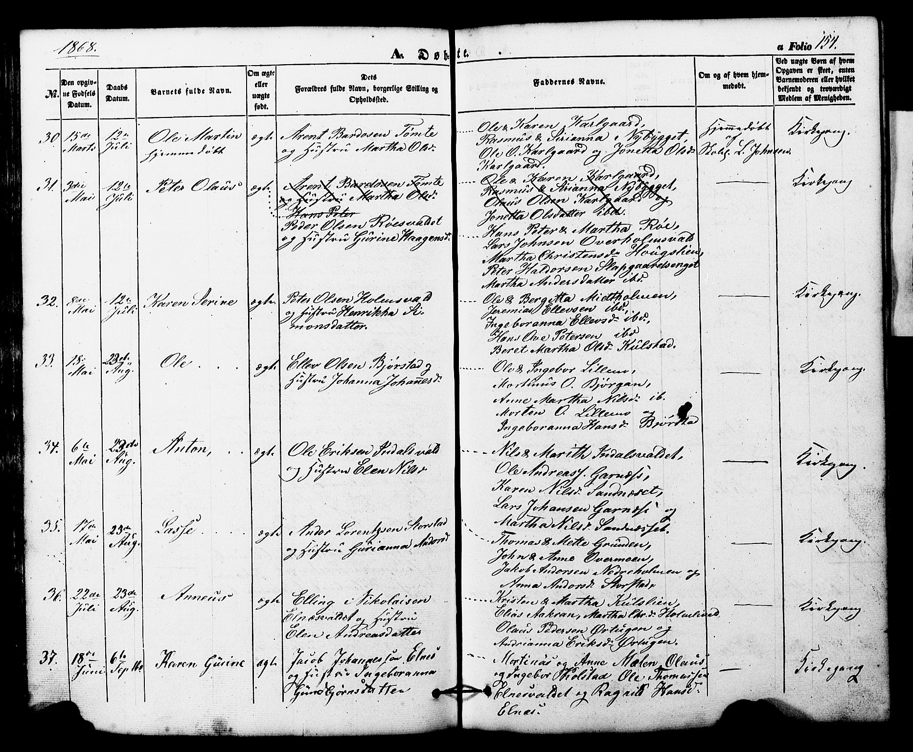Ministerialprotokoller, klokkerbøker og fødselsregistre - Nord-Trøndelag, SAT/A-1458/724/L0268: Parish register (copy) no. 724C04, 1846-1878, p. 154