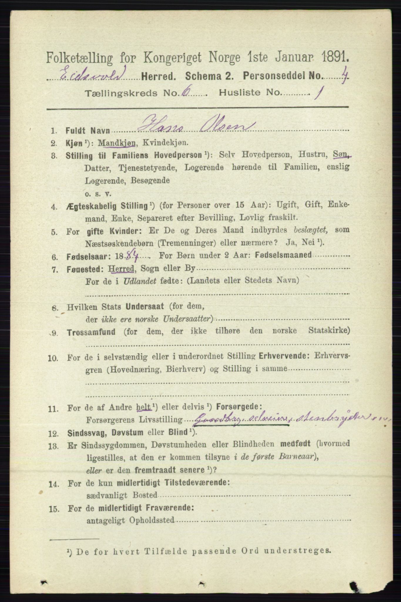 RA, 1891 census for 0237 Eidsvoll, 1891, p. 3786