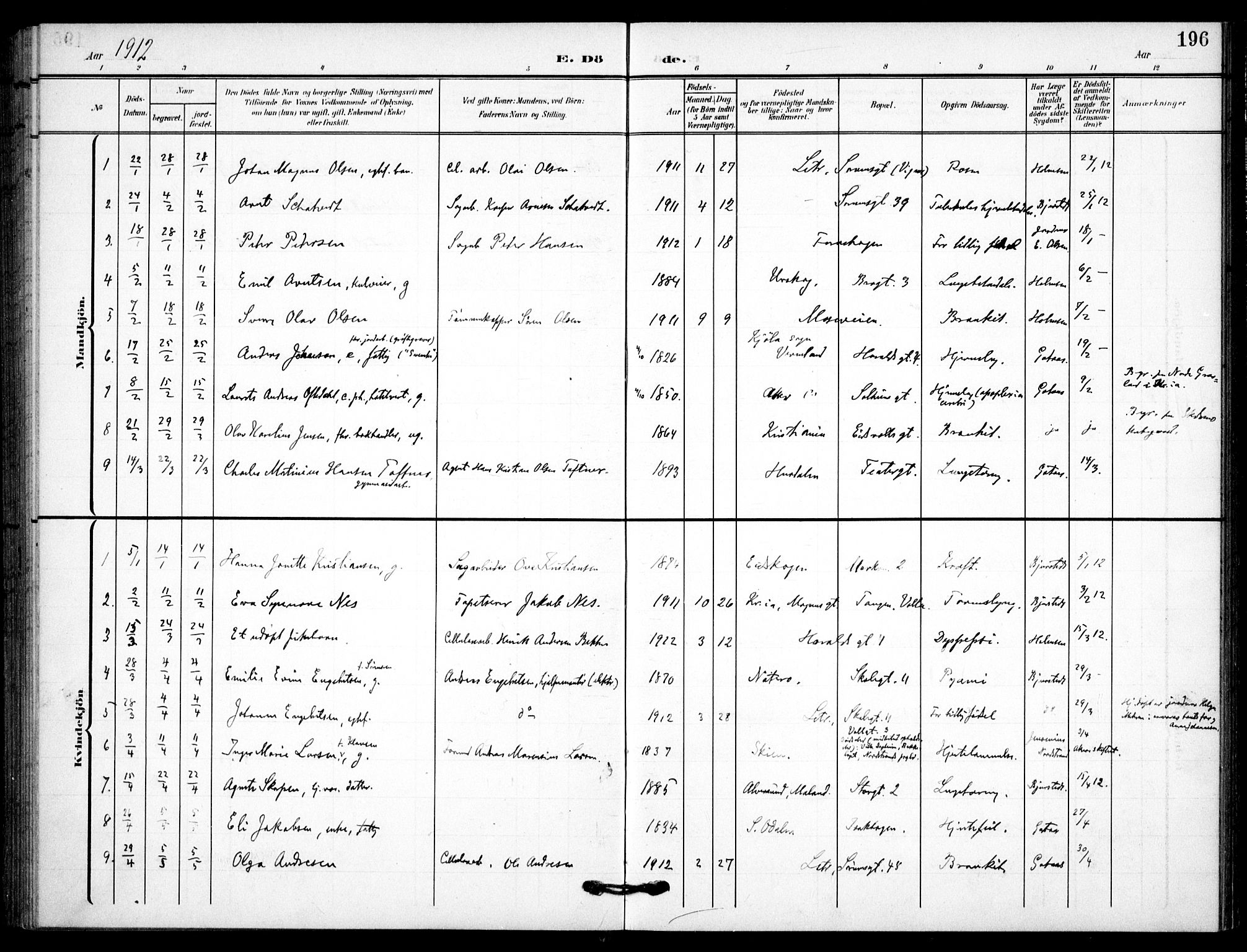 Skedsmo prestekontor Kirkebøker, SAO/A-10033a/F/Fc/L0001: Parish register (official) no. III 1, 1908-1916, p. 196