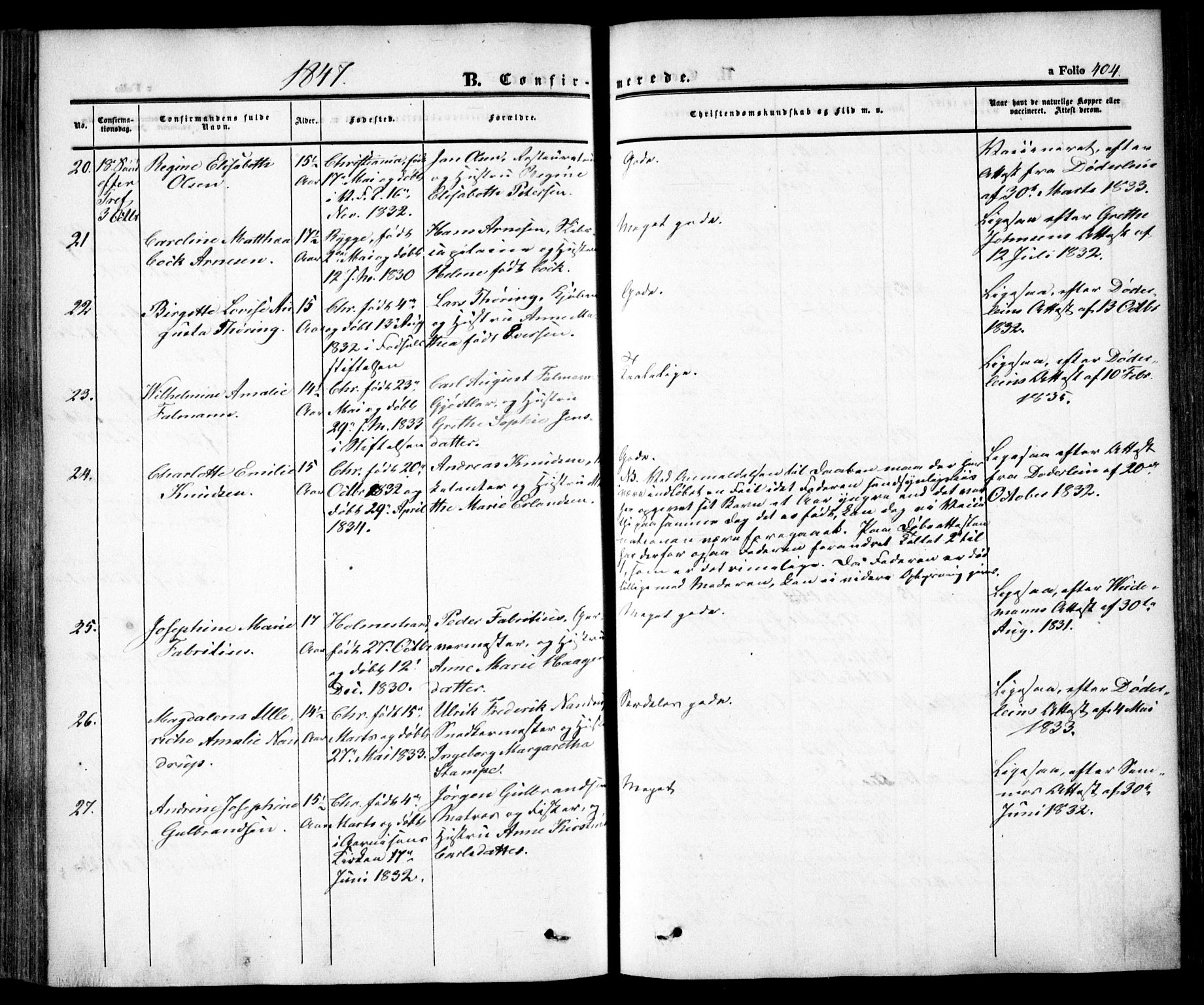 Oslo domkirke Kirkebøker, SAO/A-10752/F/Fa/L0013: Parish register (official) no. 13, 1844-1864, p. 404