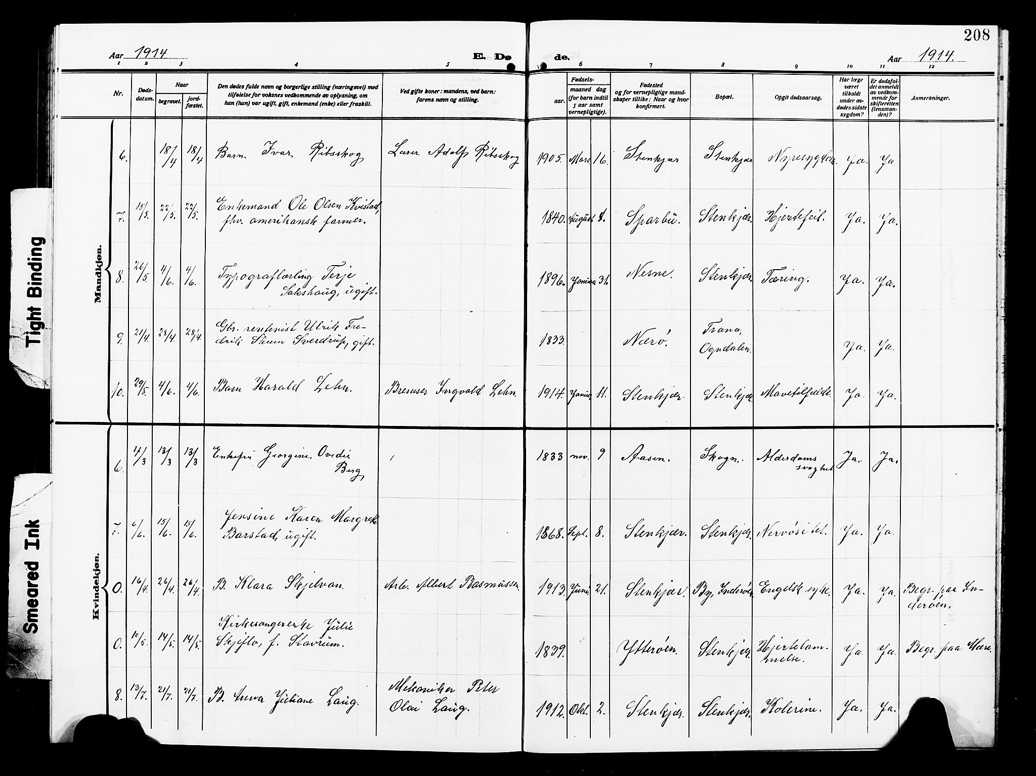 Ministerialprotokoller, klokkerbøker og fødselsregistre - Nord-Trøndelag, SAT/A-1458/739/L0376: Parish register (copy) no. 739C04, 1908-1917, p. 208