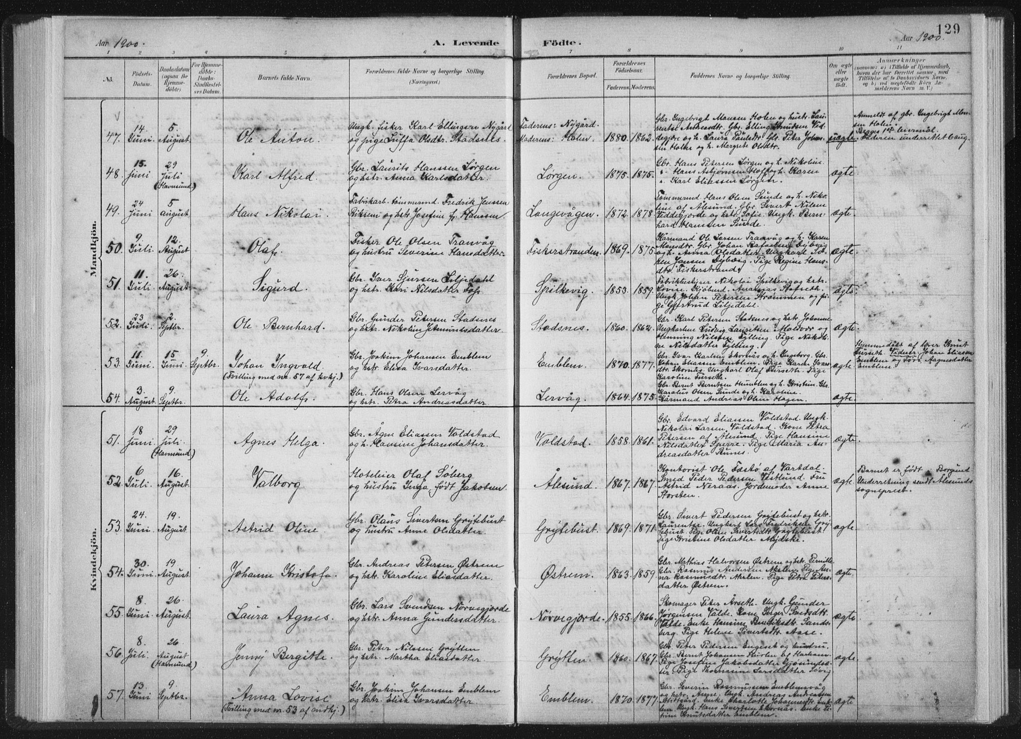 Ministerialprotokoller, klokkerbøker og fødselsregistre - Møre og Romsdal, AV/SAT-A-1454/528/L0405: Parish register (official) no. 528A14, 1891-1906, p. 129