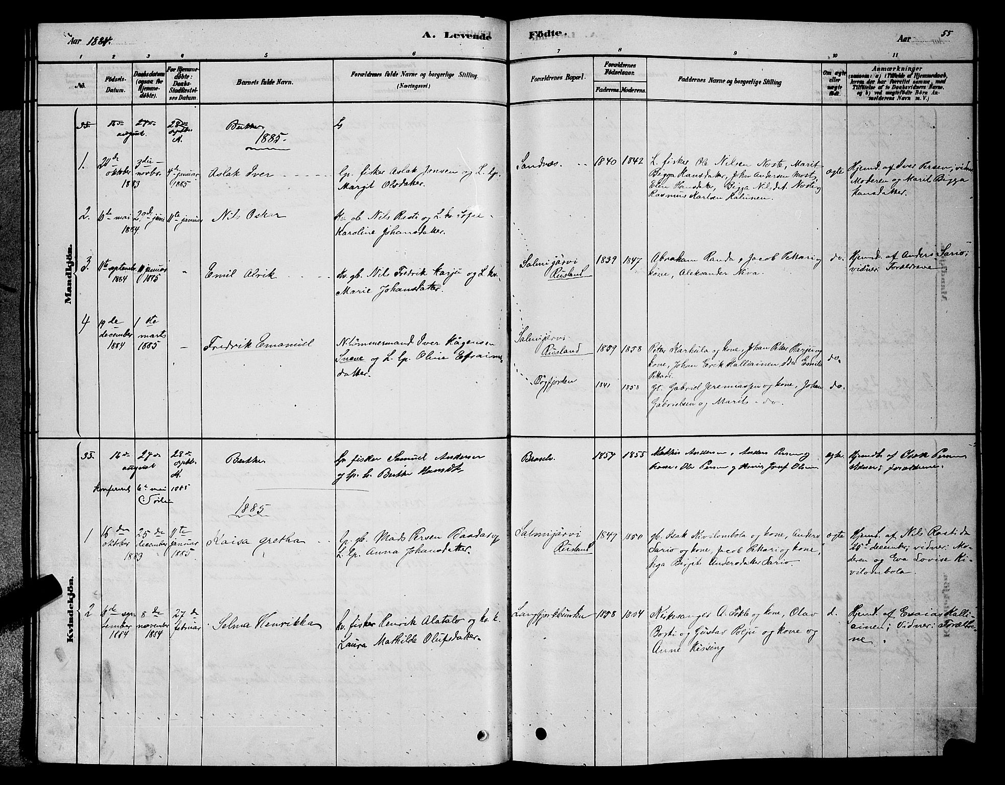 Sør-Varanger sokneprestkontor, SATØ/S-1331/H/Hb/L0003klokker: Parish register (copy) no. 3, 1878-1891, p. 55