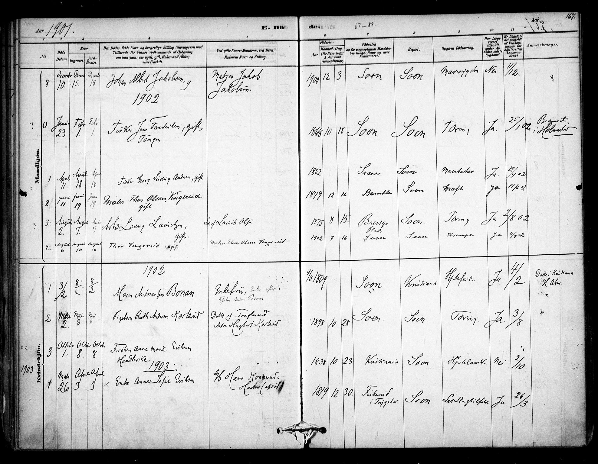 Vestby prestekontor Kirkebøker, AV/SAO-A-10893/F/Fc/L0001: Parish register (official) no. III 1, 1878-1906, p. 167