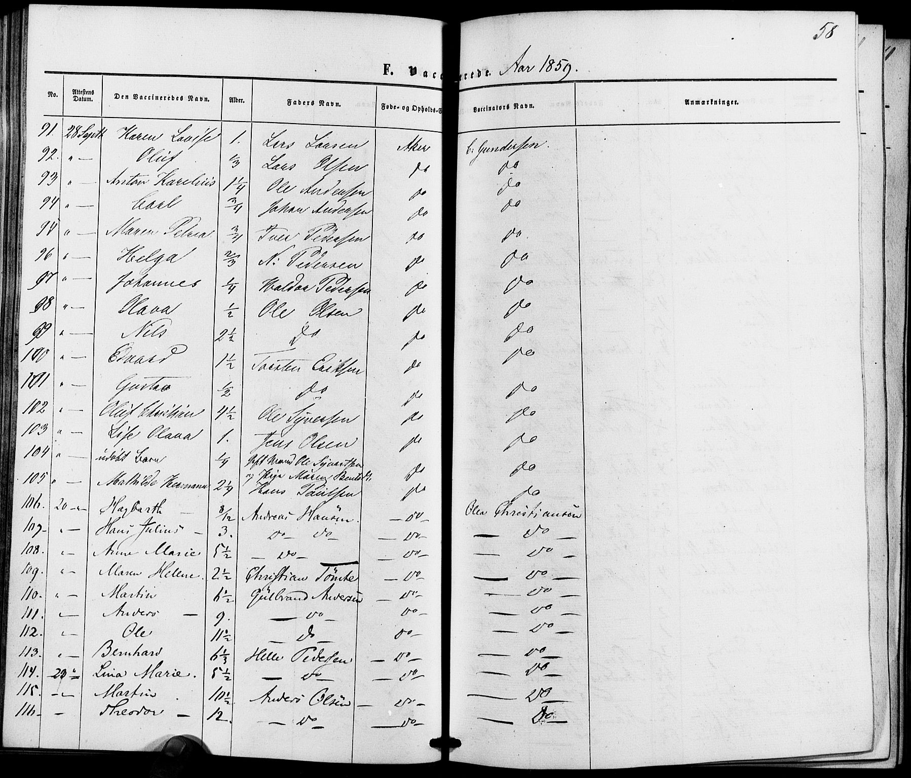 Vestre Aker prestekontor Kirkebøker, AV/SAO-A-10025/K/Ka/L0001: Vaccination register no. 1, 1857-1867, p. 58