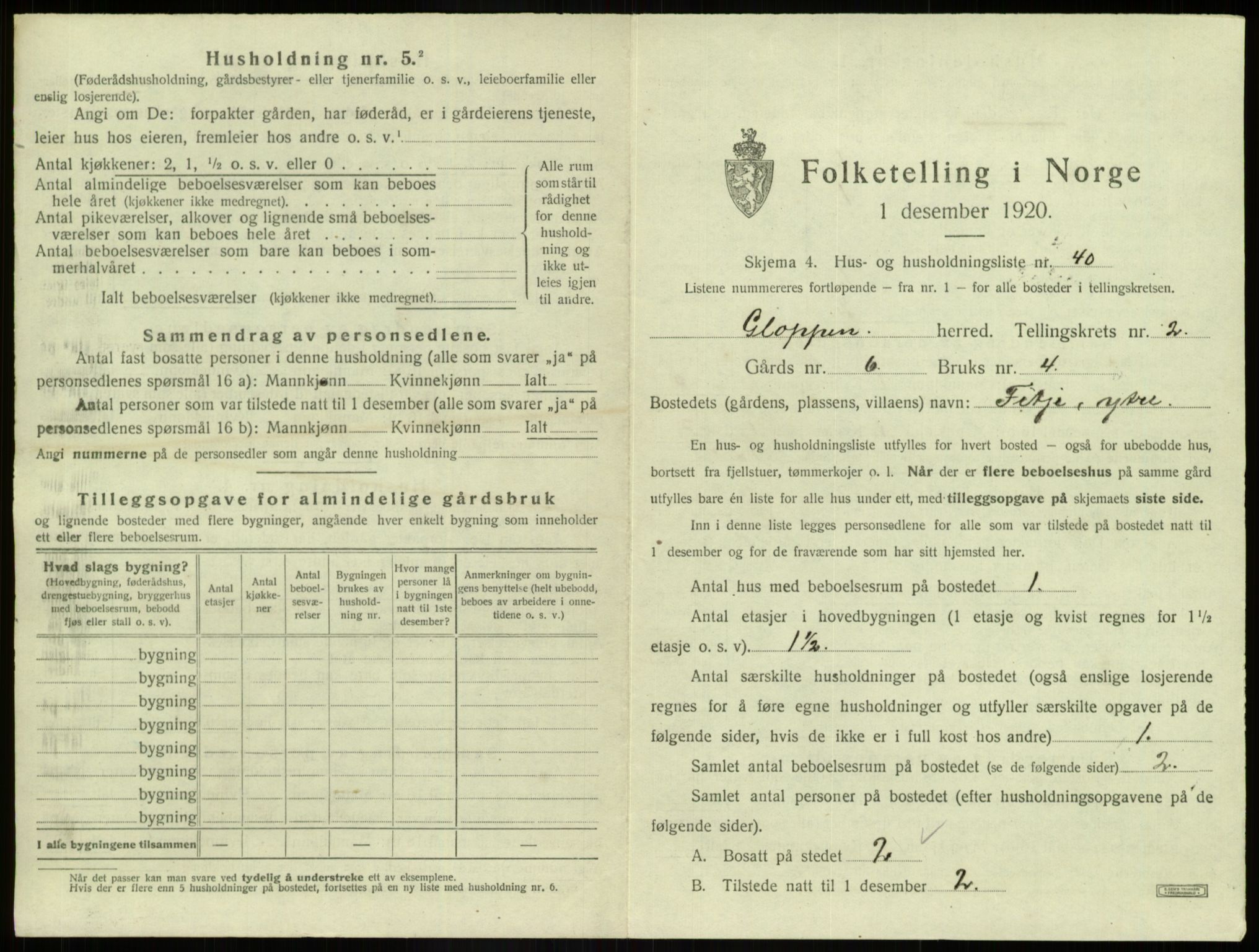 SAB, 1920 census for Gloppen, 1920, p. 152