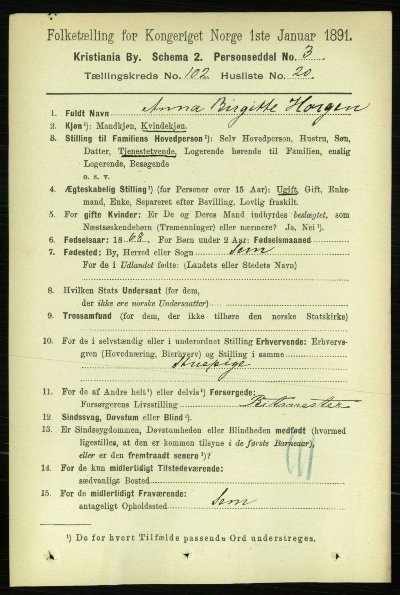 RA, 1891 census for 0301 Kristiania, 1891, p. 50982