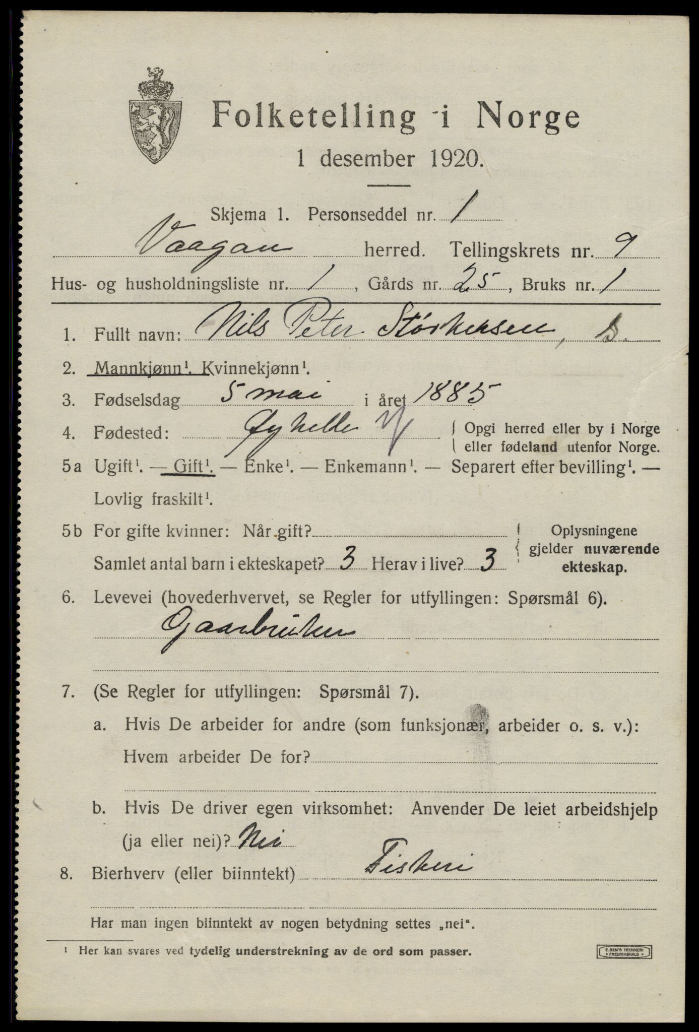 SAT, 1920 census for Vågan, 1920, p. 8097