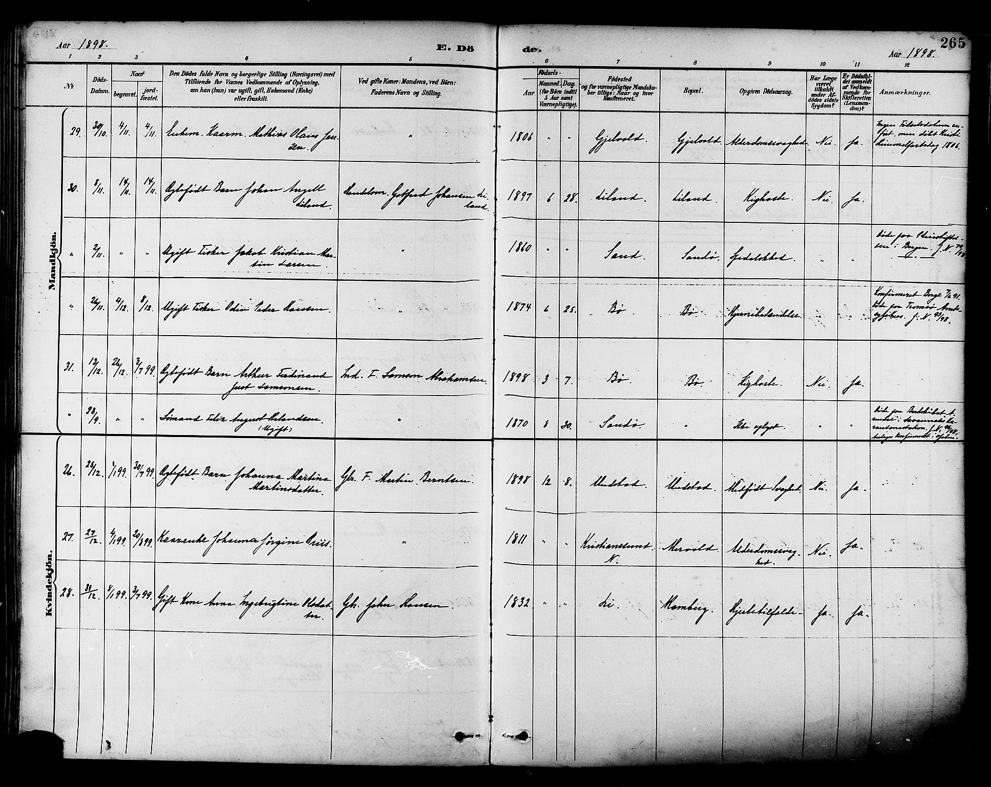 Ministerialprotokoller, klokkerbøker og fødselsregistre - Nordland, AV/SAT-A-1459/880/L1133: Parish register (official) no. 880A07, 1888-1898, p. 265