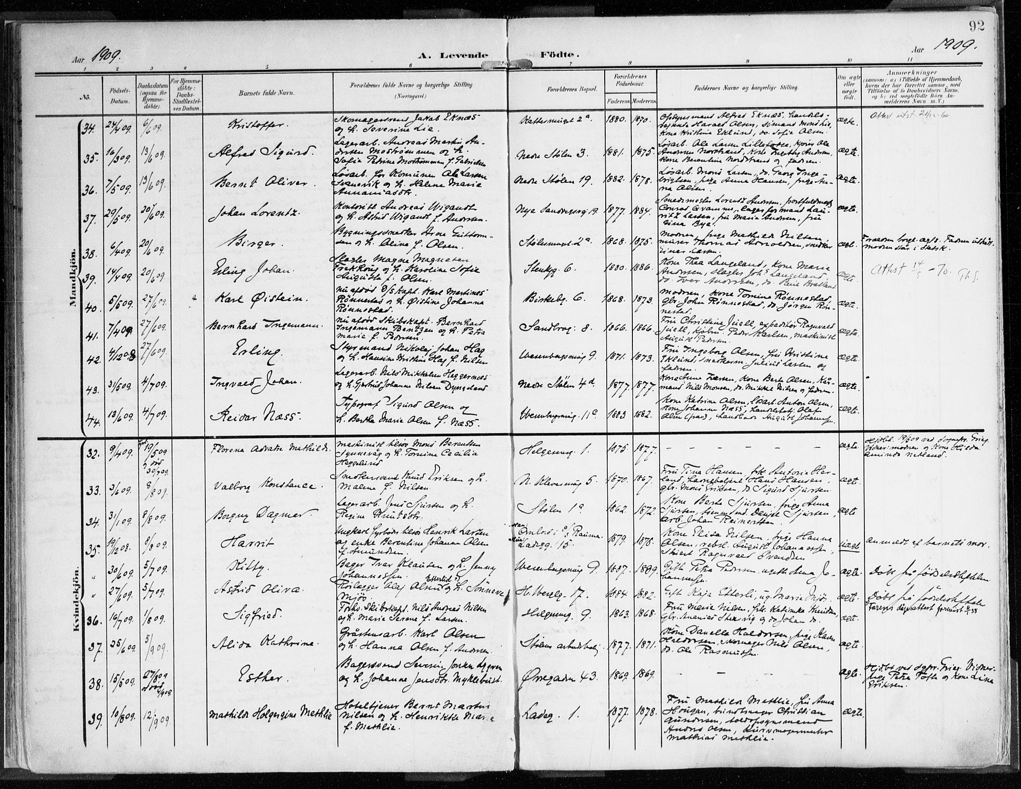 Mariakirken Sokneprestembete, AV/SAB-A-76901/H/Haa/L0010: Parish register (official) no. B 1, 1901-1915, p. 92