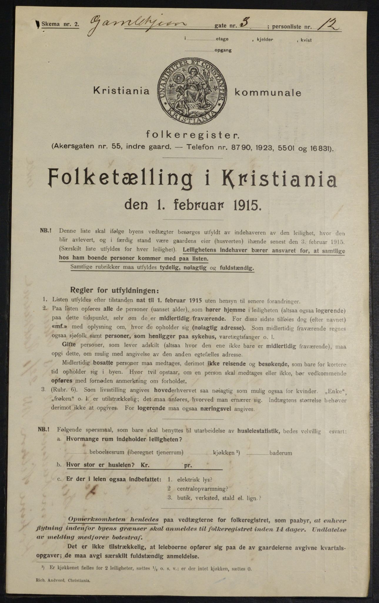 OBA, Municipal Census 1915 for Kristiania, 1915, p. 3749