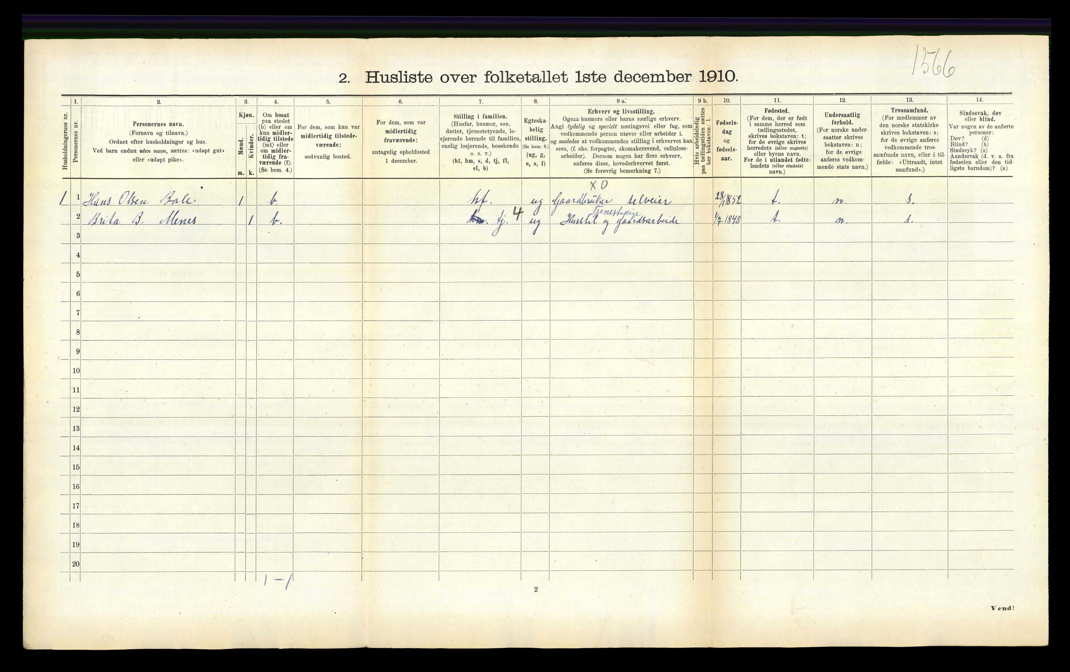 RA, 1910 census for Balestrand, 1910, p. 141