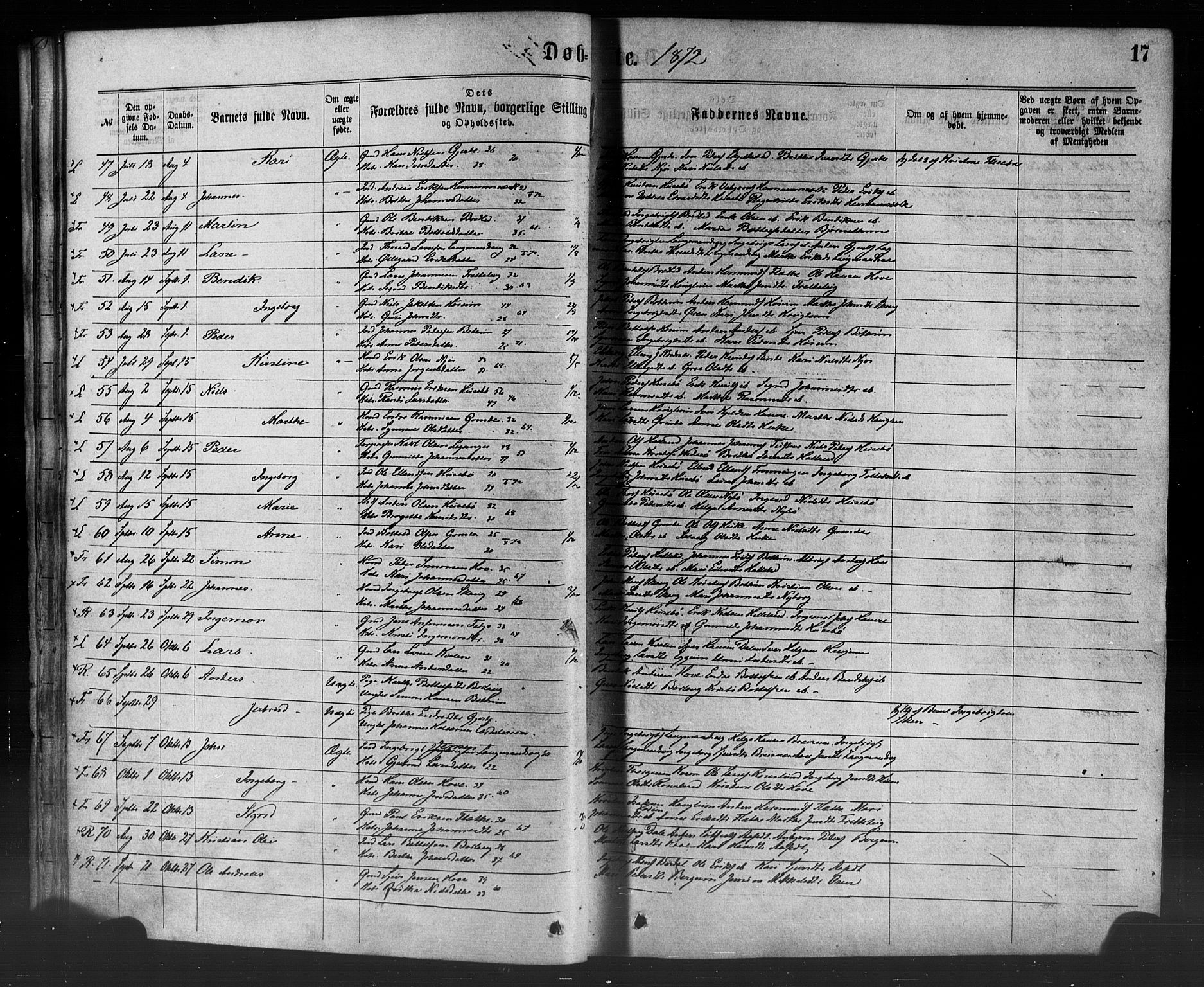 Leikanger sokneprestembete, SAB/A-81001: Parish register (official) no. A 9, 1869-1888, p. 17