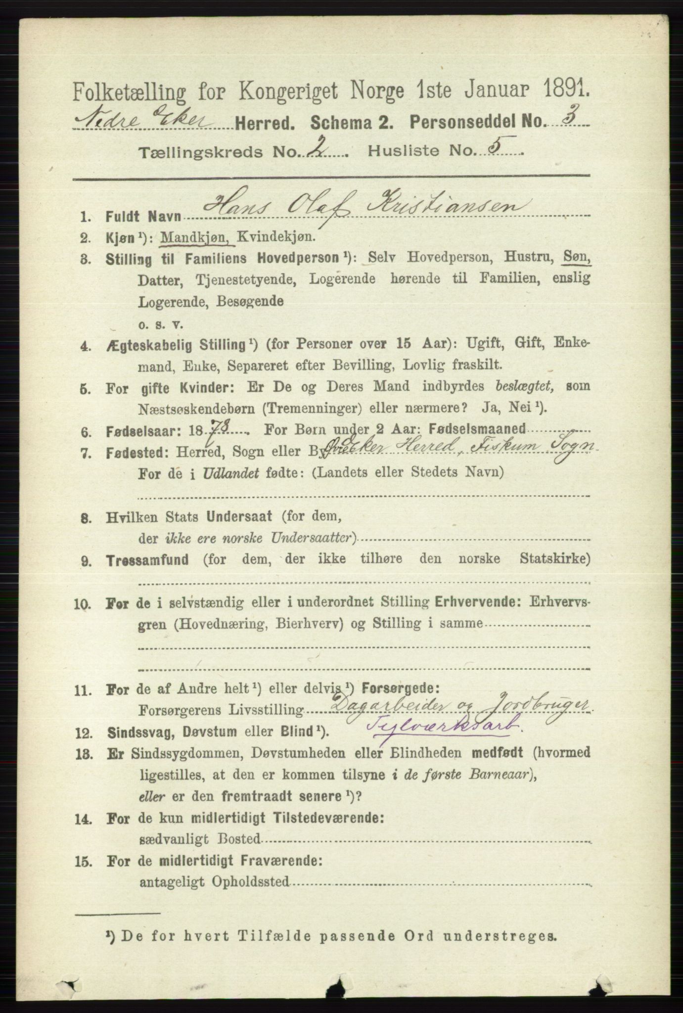 RA, 1891 census for 0625 Nedre Eiker, 1891, p. 557