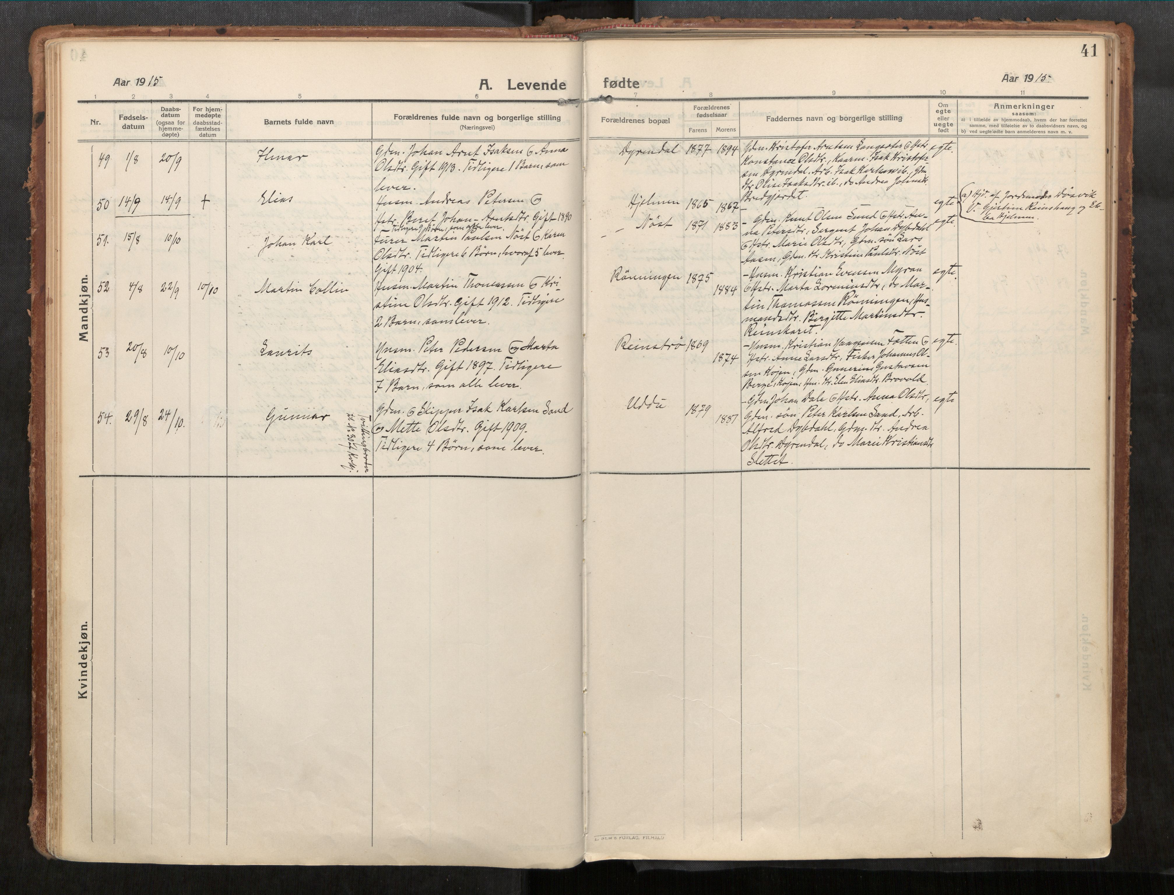 Stadsbygd sokneprestkontor, AV/SAT-A-1117/1/I/I1/I1a/L0001: Parish register (official) no. 1, 1911-1929, p. 41