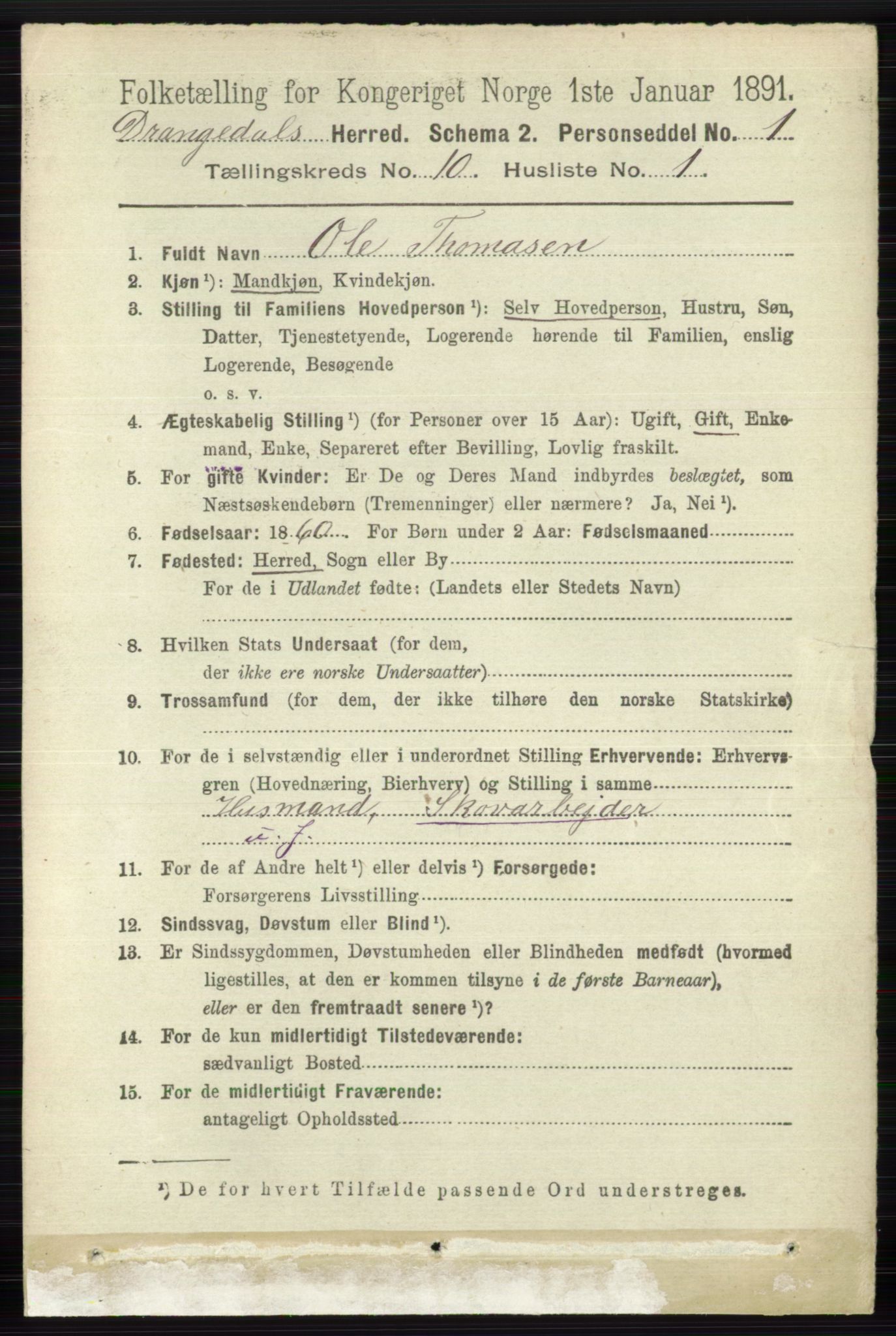 RA, 1891 census for 0817 Drangedal, 1891, p. 3416