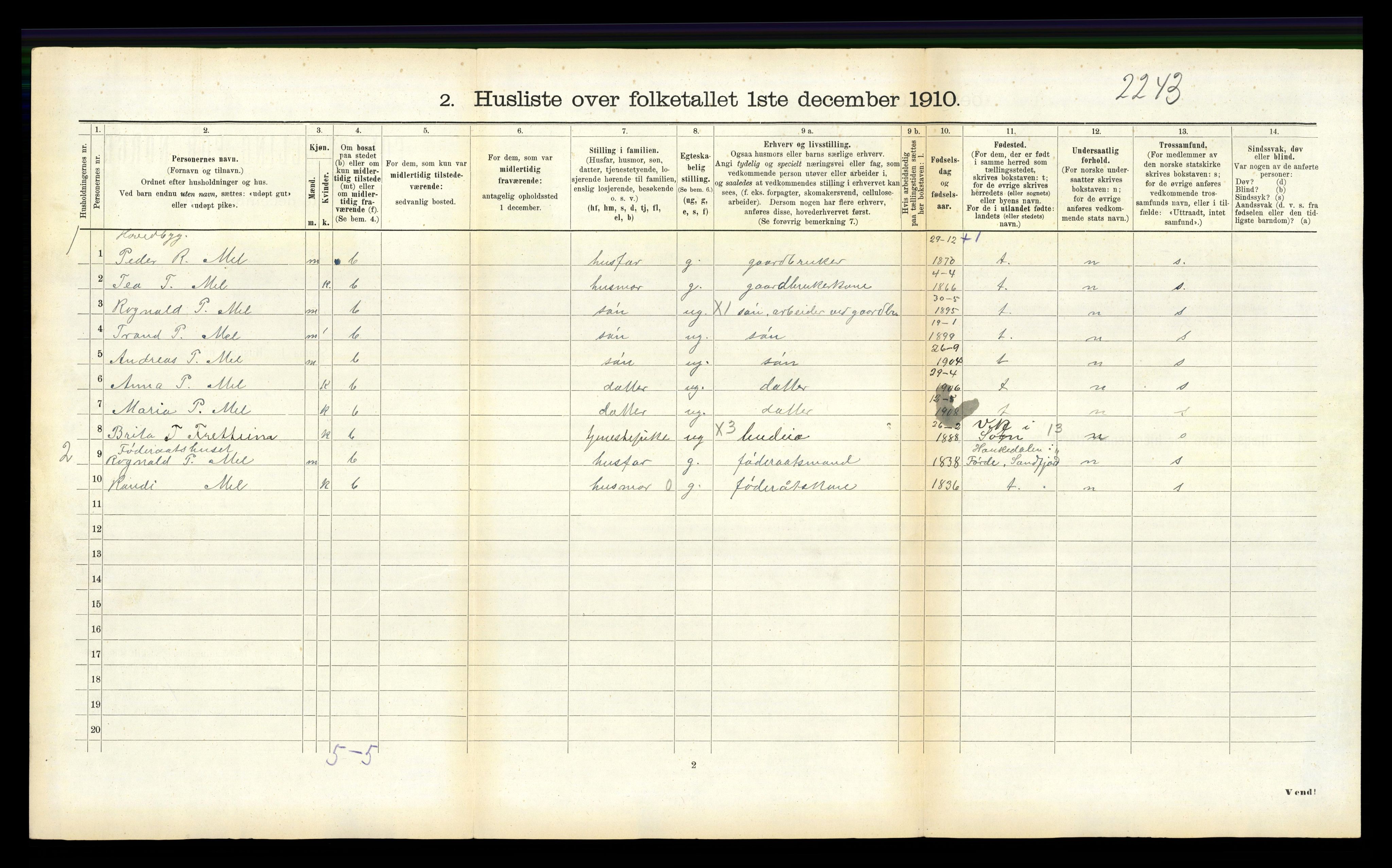 RA, 1910 census for Balestrand, 1910, p. 389