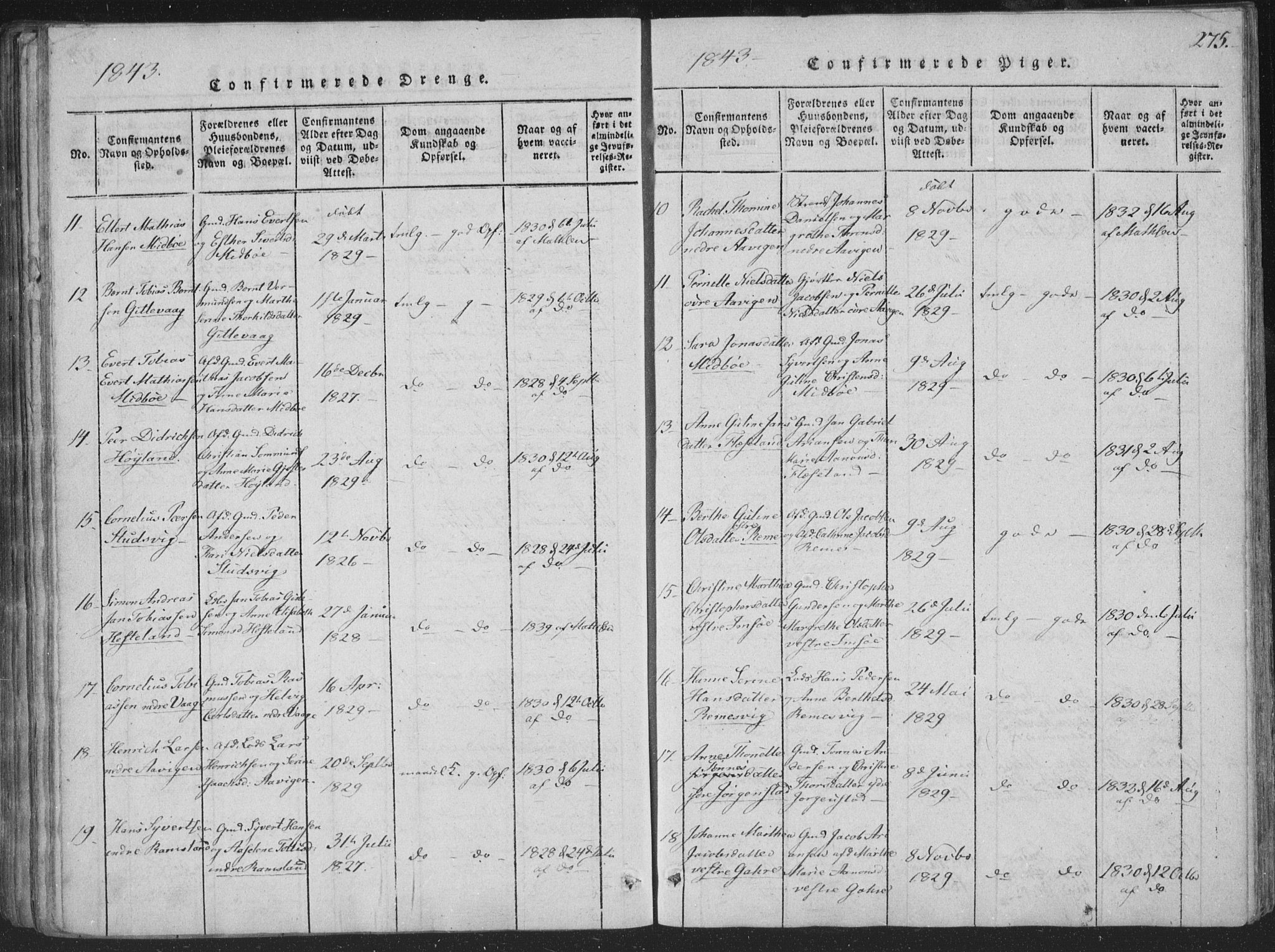 Sør-Audnedal sokneprestkontor, SAK/1111-0039/F/Fa/Faa/L0001: Parish register (official) no. A 1, 1816-1848, p. 275