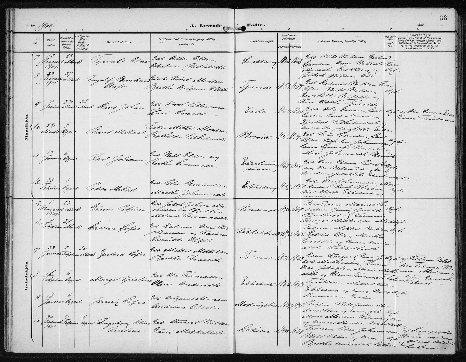 Fjell sokneprestembete, SAB/A-75301/H/Haa: Parish register (official) no. A  9, 1899-1910, p. 33