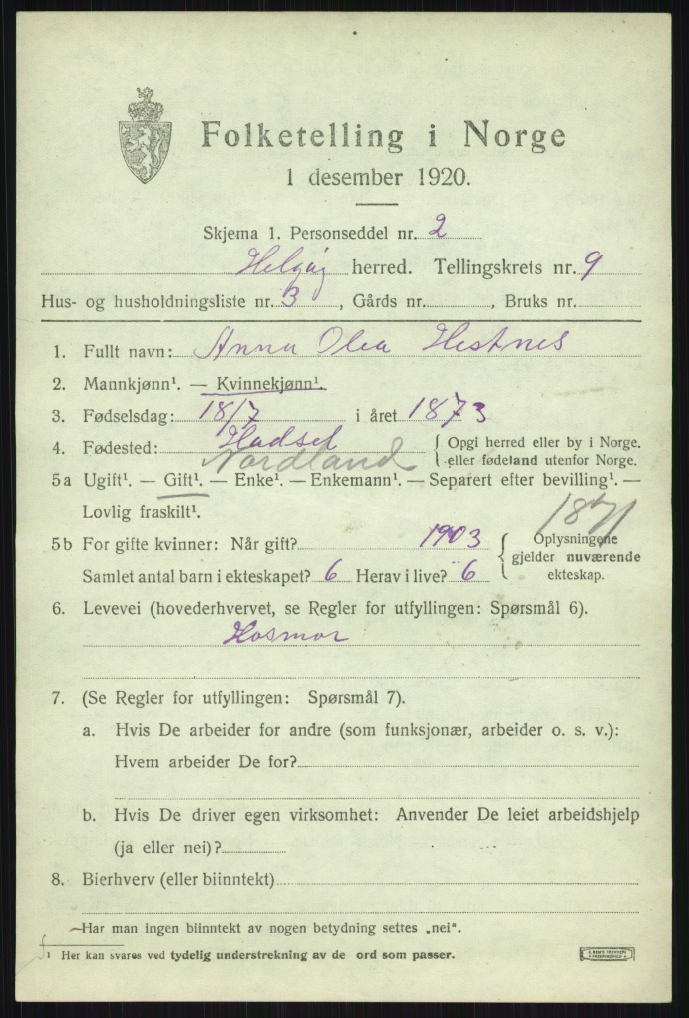 SATØ, 1920 census for Helgøy, 1920, p. 3239