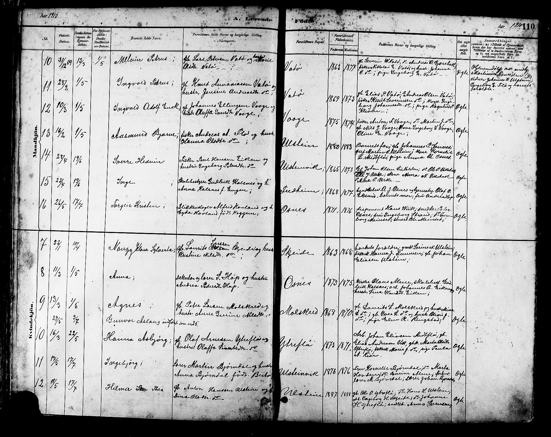 Ministerialprotokoller, klokkerbøker og fødselsregistre - Møre og Romsdal, AV/SAT-A-1454/509/L0112: Parish register (copy) no. 509C02, 1883-1922, p. 110