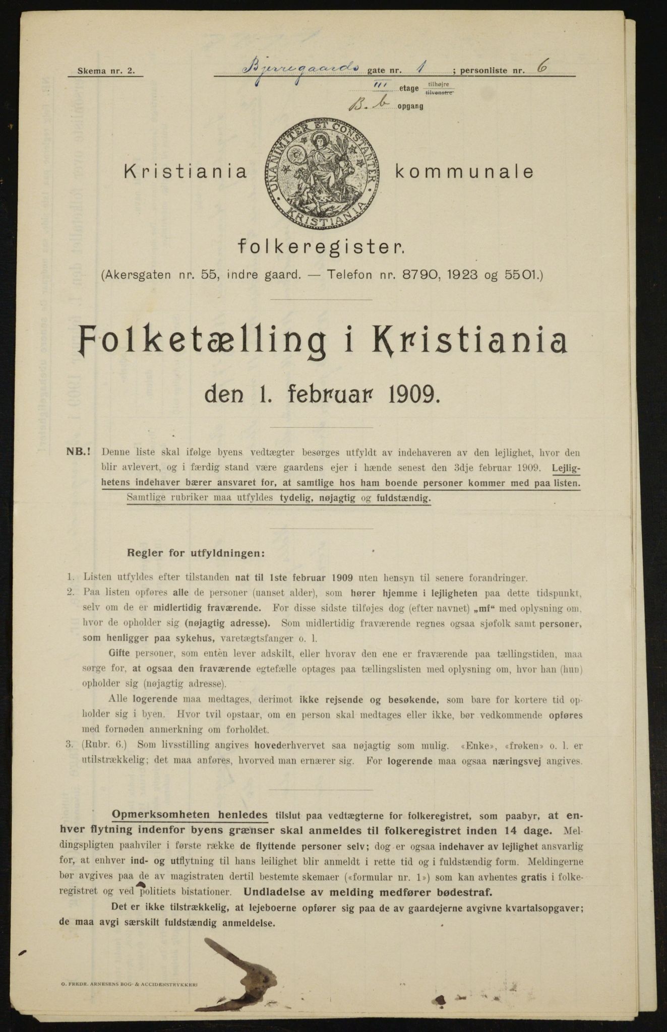 OBA, Municipal Census 1909 for Kristiania, 1909, p. 5112