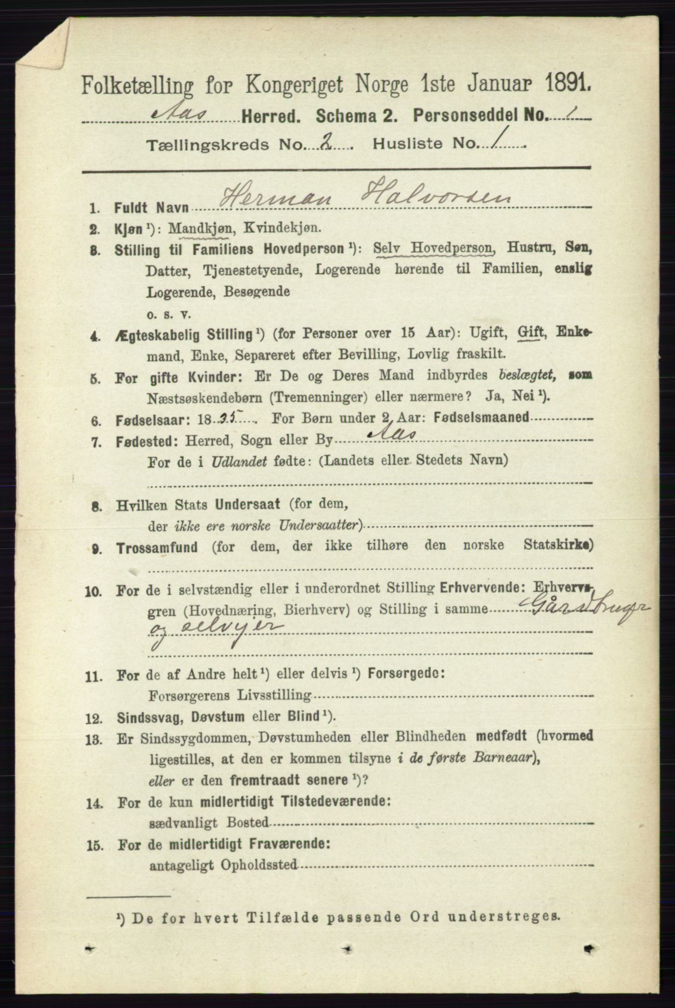 RA, 1891 census for 0214 Ås, 1891, p. 1576