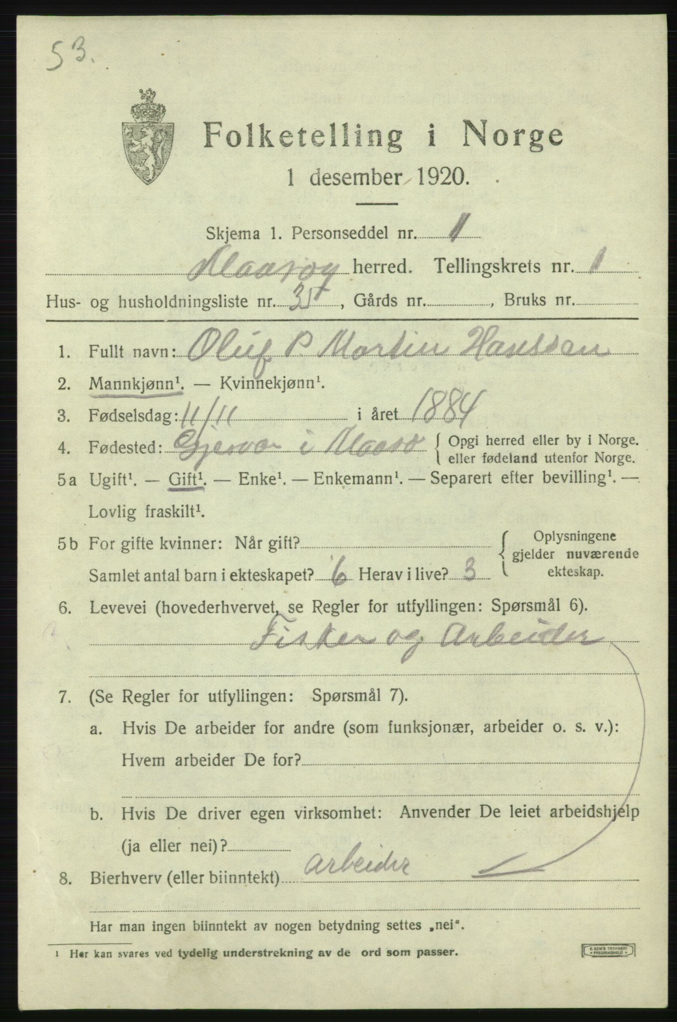 SATØ, 1920 census for Måsøy, 1920, p. 1204