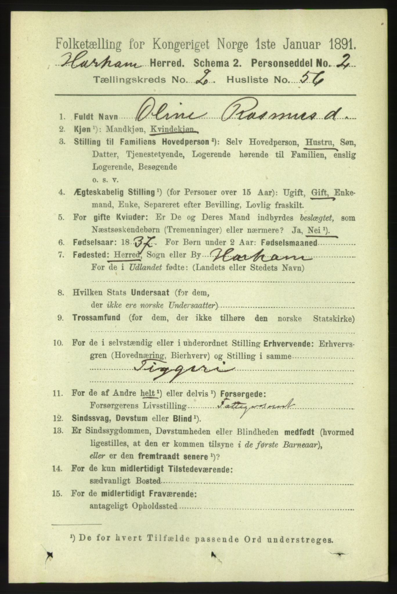 RA, 1891 census for 1534 Haram, 1891, p. 1133