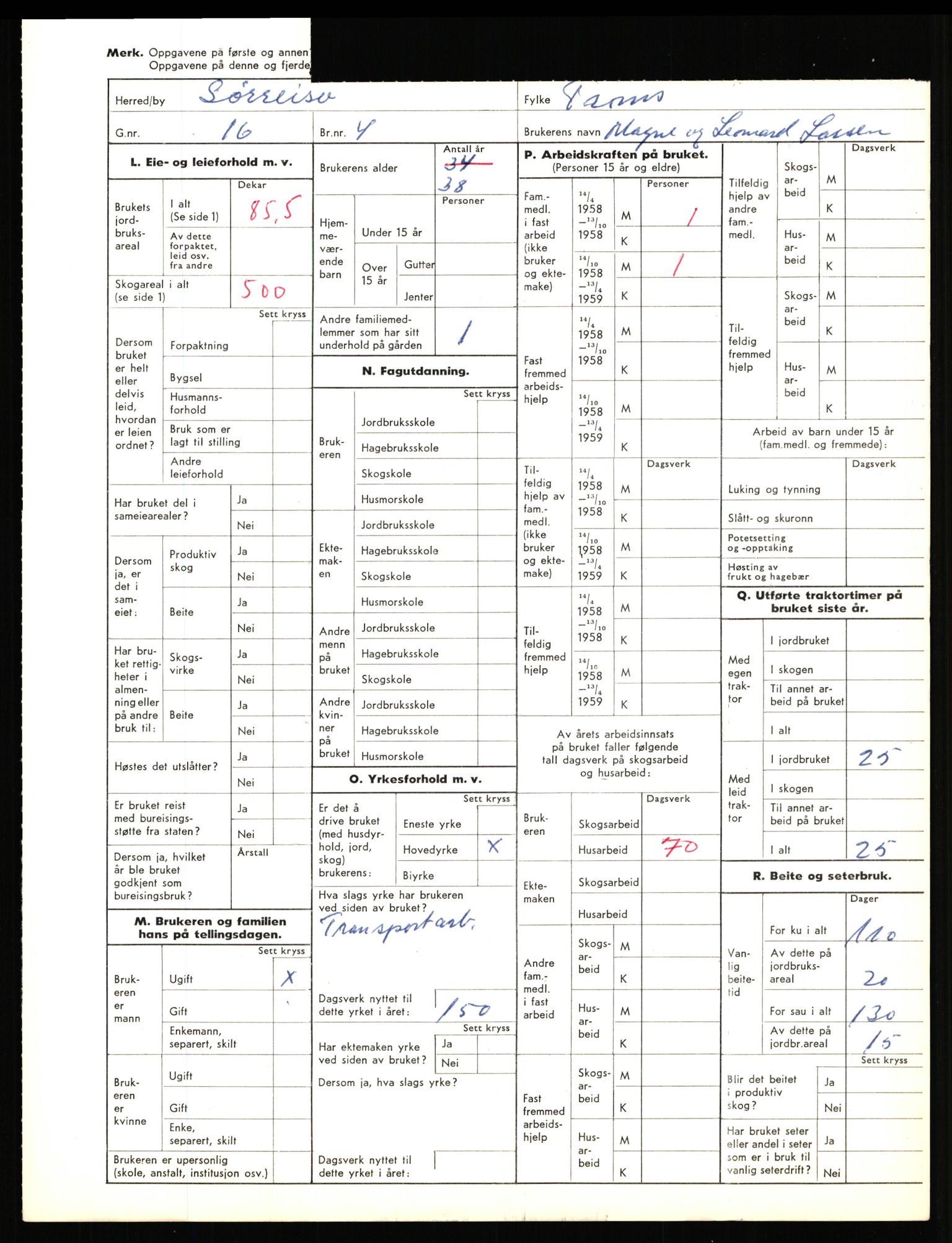 Statistisk sentralbyrå, Næringsøkonomiske emner, Jordbruk, skogbruk, jakt, fiske og fangst, AV/RA-S-2234/G/Gd/L0656: Troms: 1924 Målselv (kl. 0-3) og 1925 Sørreisa, 1959, p. 2128