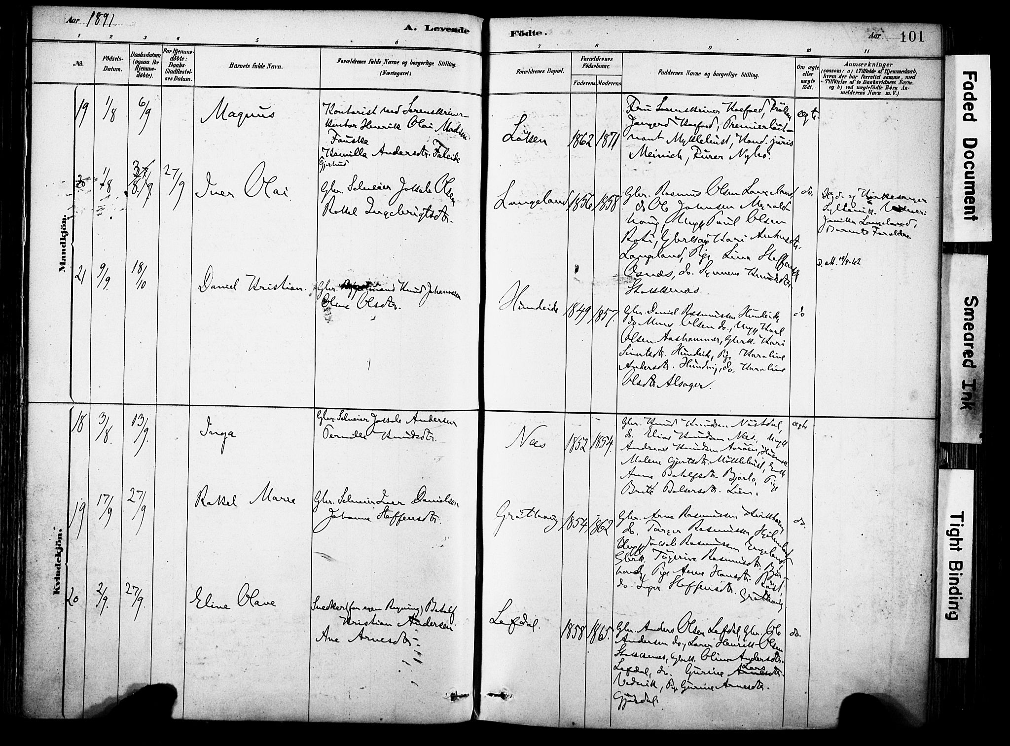 Eid sokneprestembete, AV/SAB-A-82301/H/Haa/Haab/L0001: Parish register (official) no. B 1, 1879-1906, p. 101