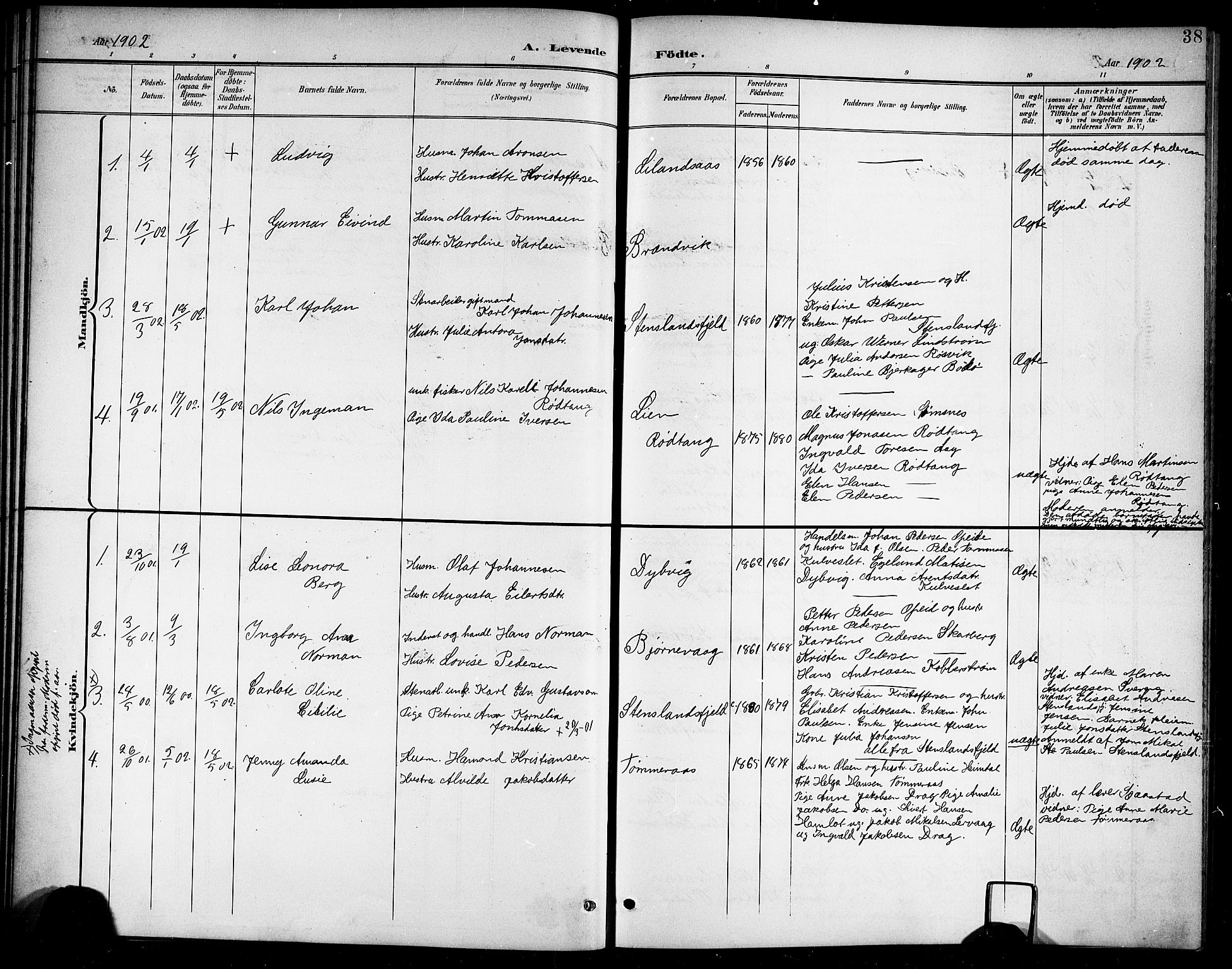 Ministerialprotokoller, klokkerbøker og fødselsregistre - Nordland, SAT/A-1459/859/L0860: Parish register (copy) no. 859C06, 1899-1909, p. 38