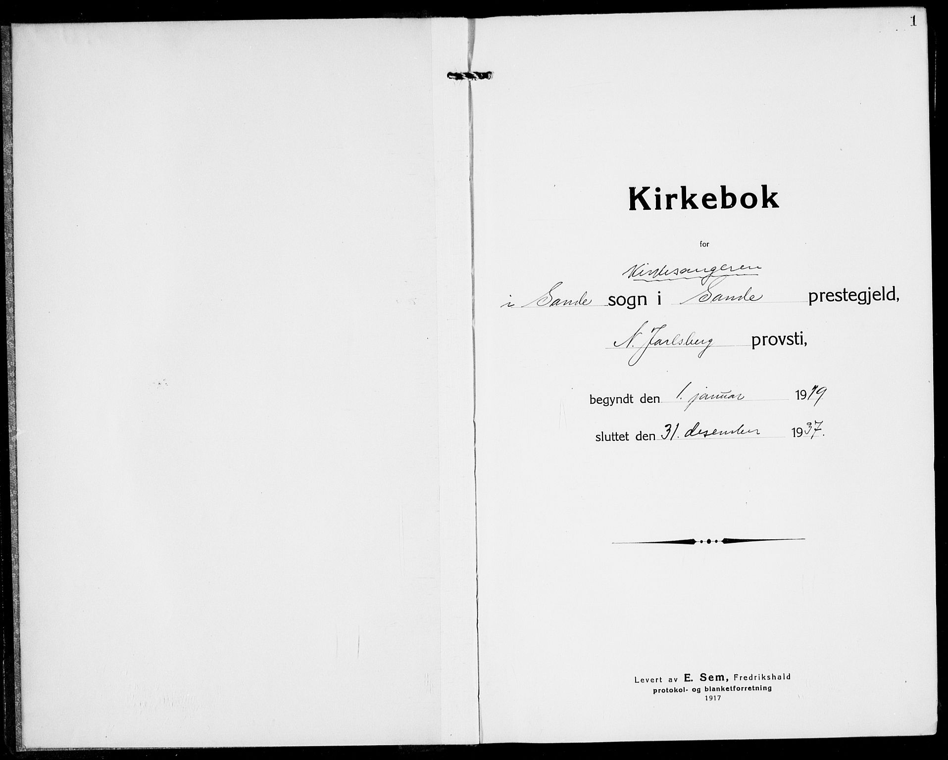 Sande Kirkebøker, SAKO/A-53/G/Ga/L0005: Parish register (copy) no. 5, 1919-1937, p. 1