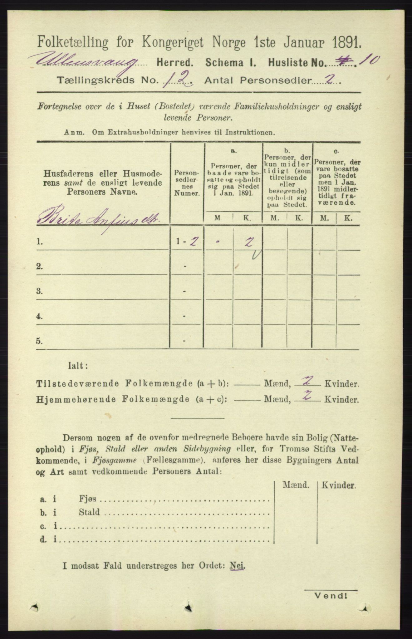 RA, 1891 census for 1230 Ullensvang, 1891, p. 4605