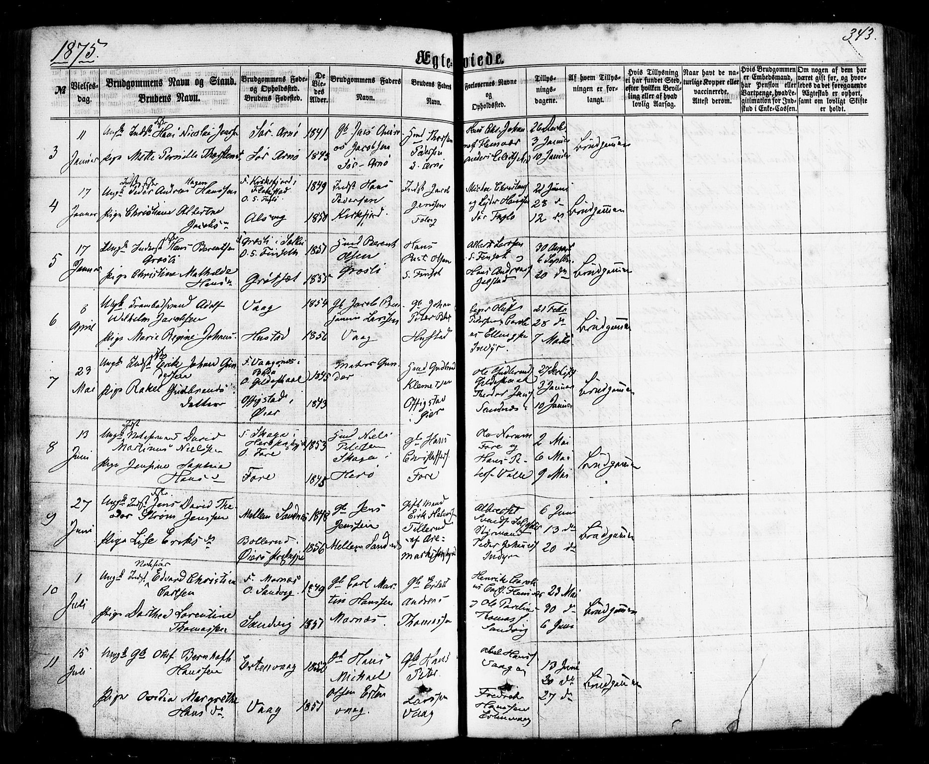 Ministerialprotokoller, klokkerbøker og fødselsregistre - Nordland, SAT/A-1459/805/L0098: Parish register (official) no. 805A05, 1862-1879, p. 343
